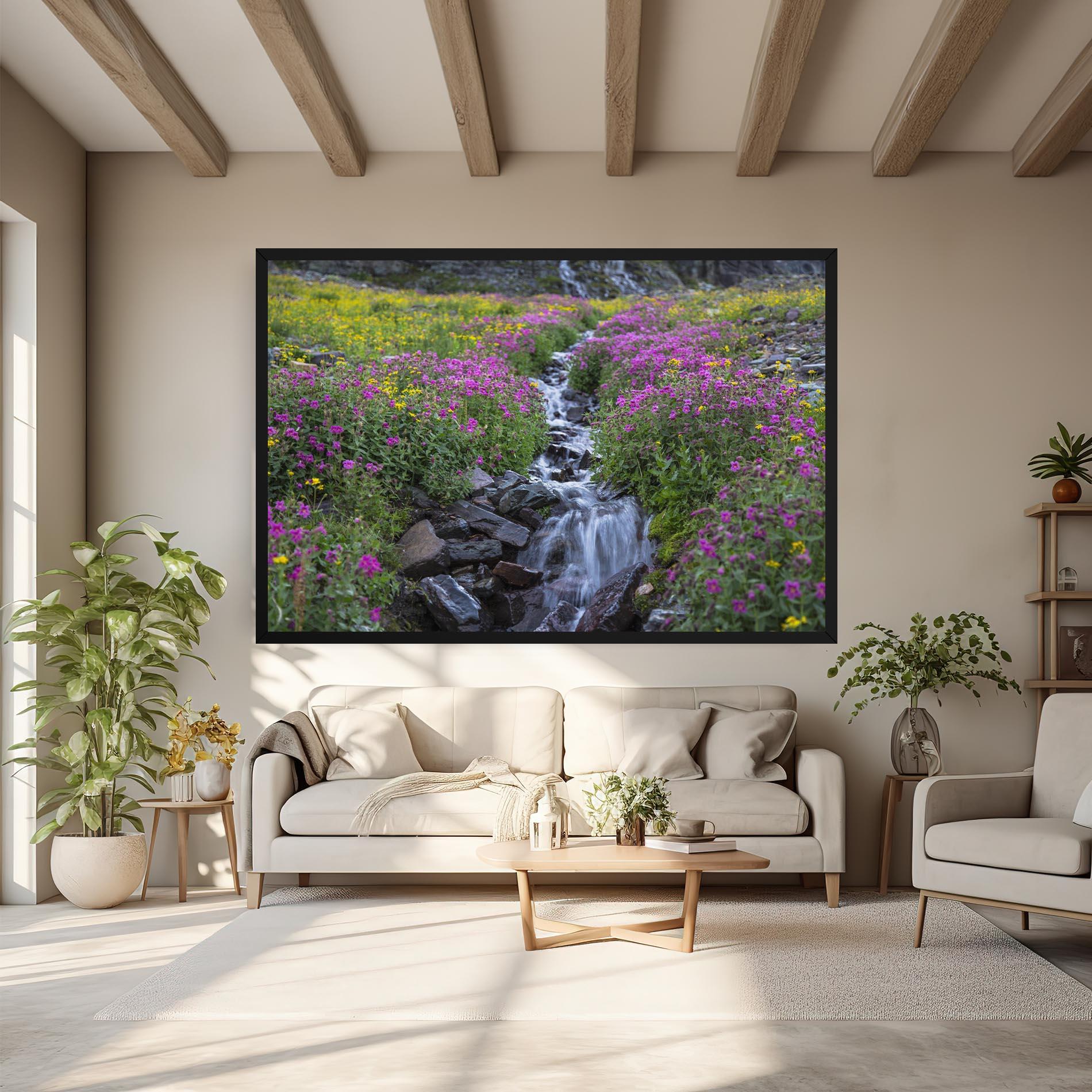 Картина на платно Purple Field Waterfall mockup 6