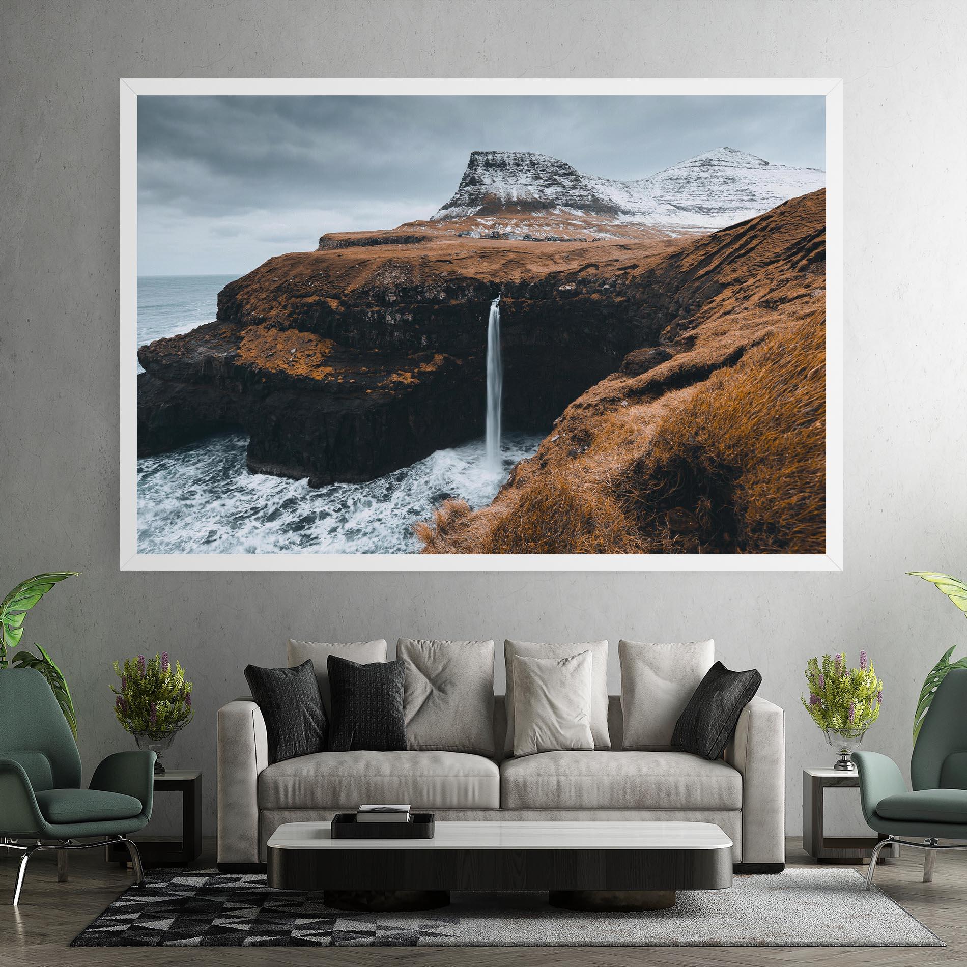 Картина на платно Black Houses Waterfall mockup 7