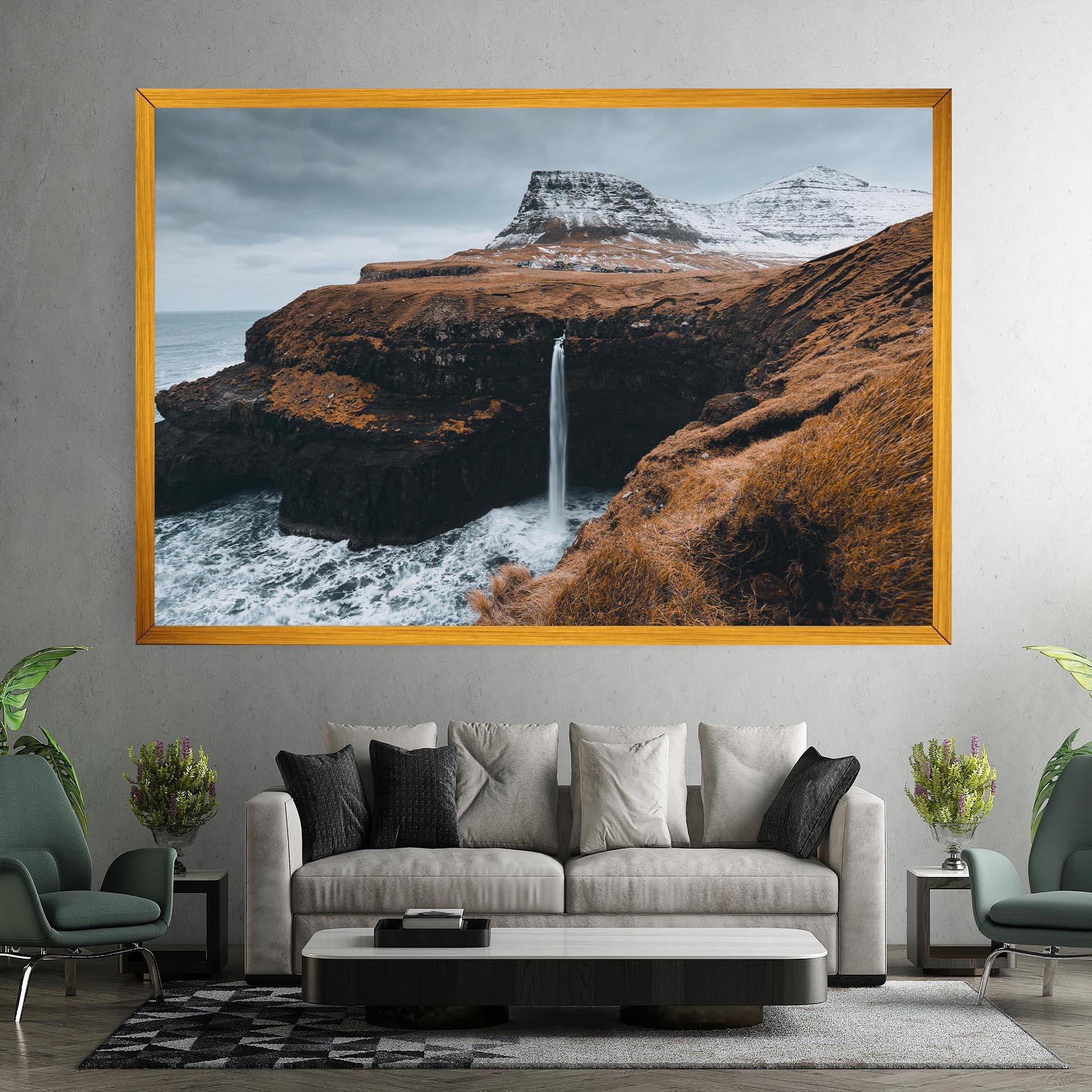 Картина на платно Black Houses Waterfall mockup 7