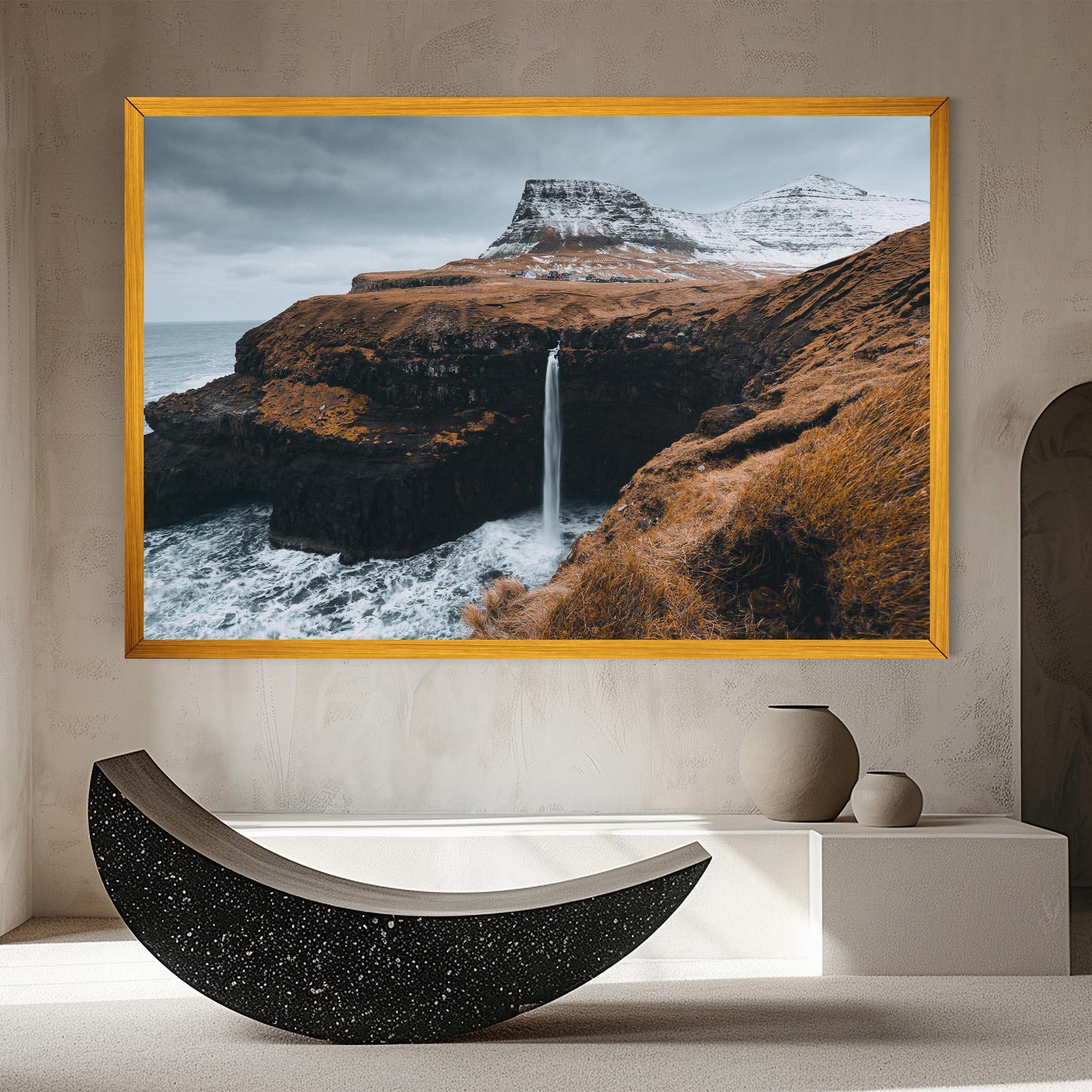 Картина на платно Black Houses Waterfall mockup 8