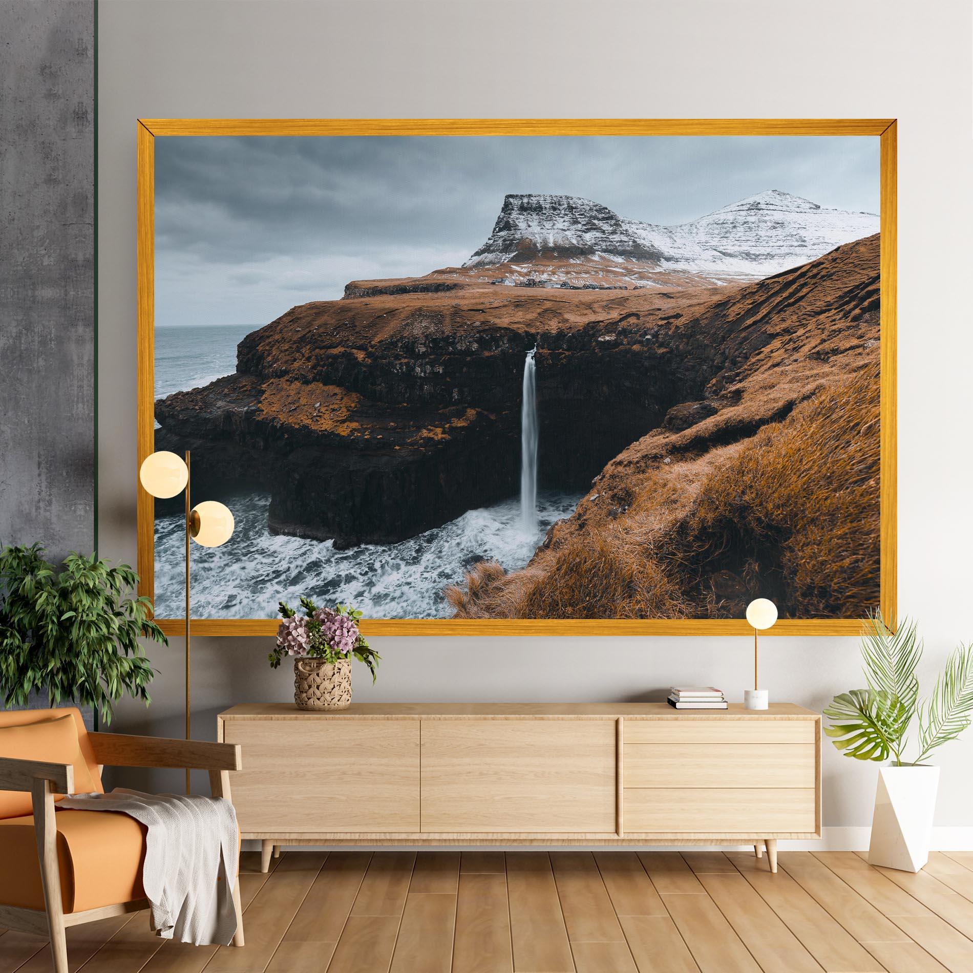 Картина на платно Black Houses Waterfall mockup 9