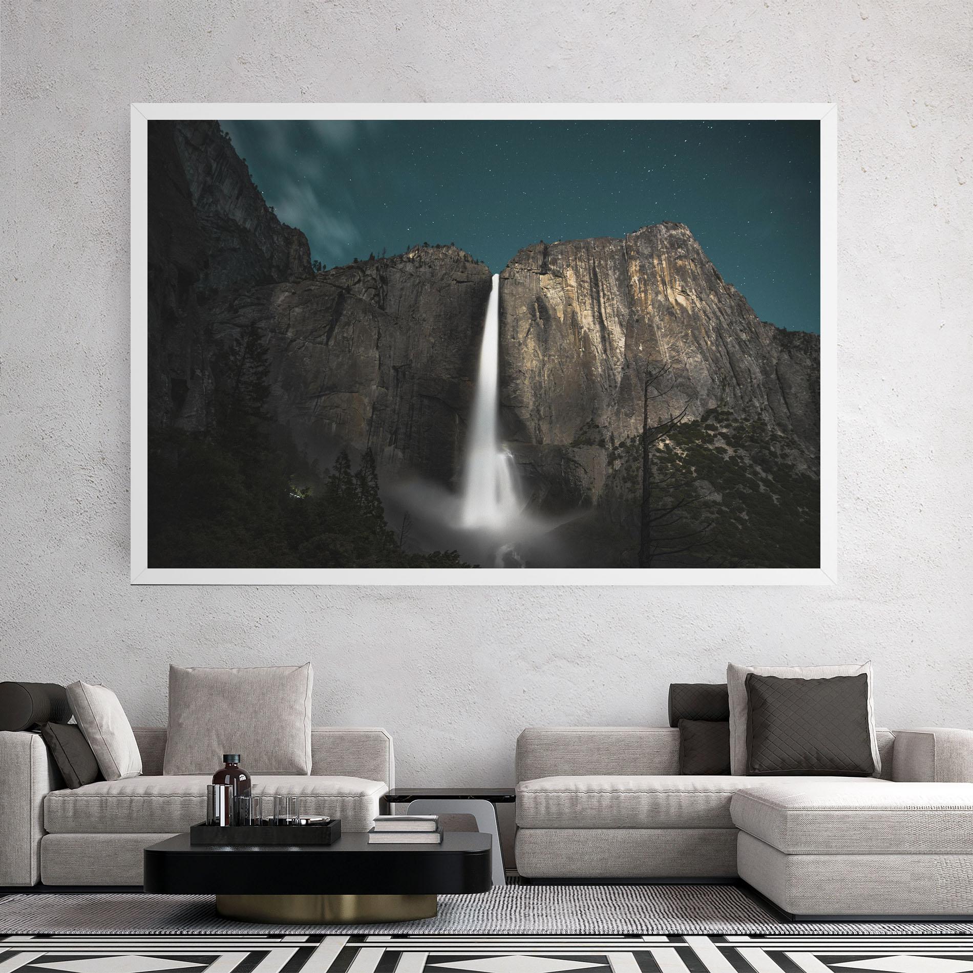 Картина на платно Dark Blue Sky Waterfall mockup 2