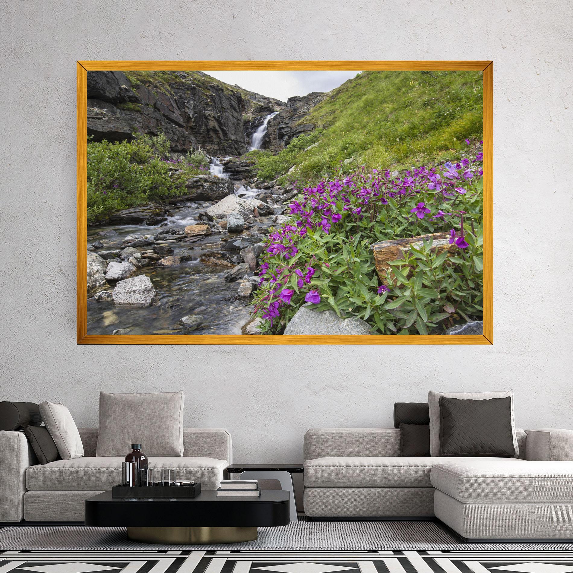 Картина на платно Purple Flowers Waterfall mockup 2