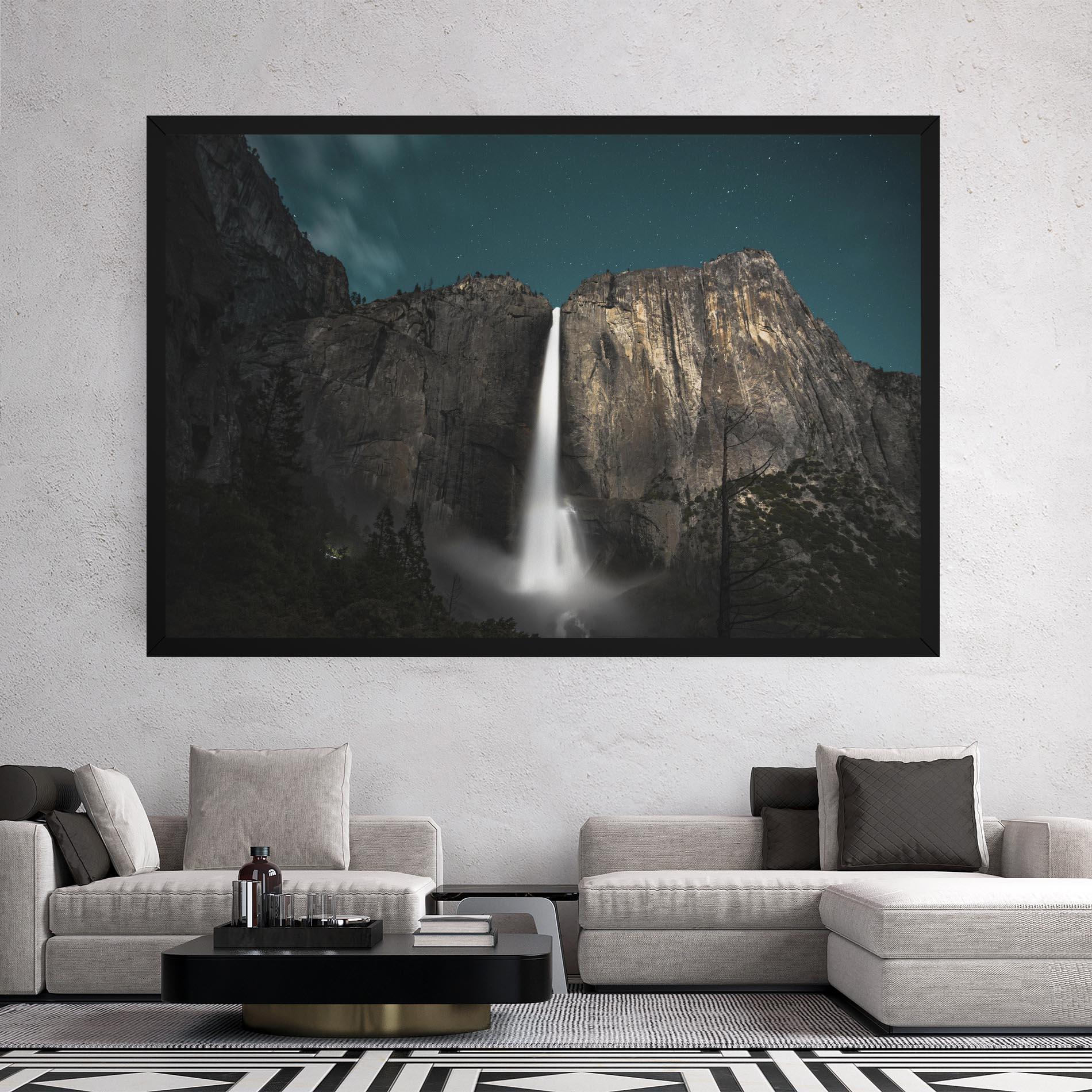 Картина на платно Dark Blue Sky Waterfall mockup 2