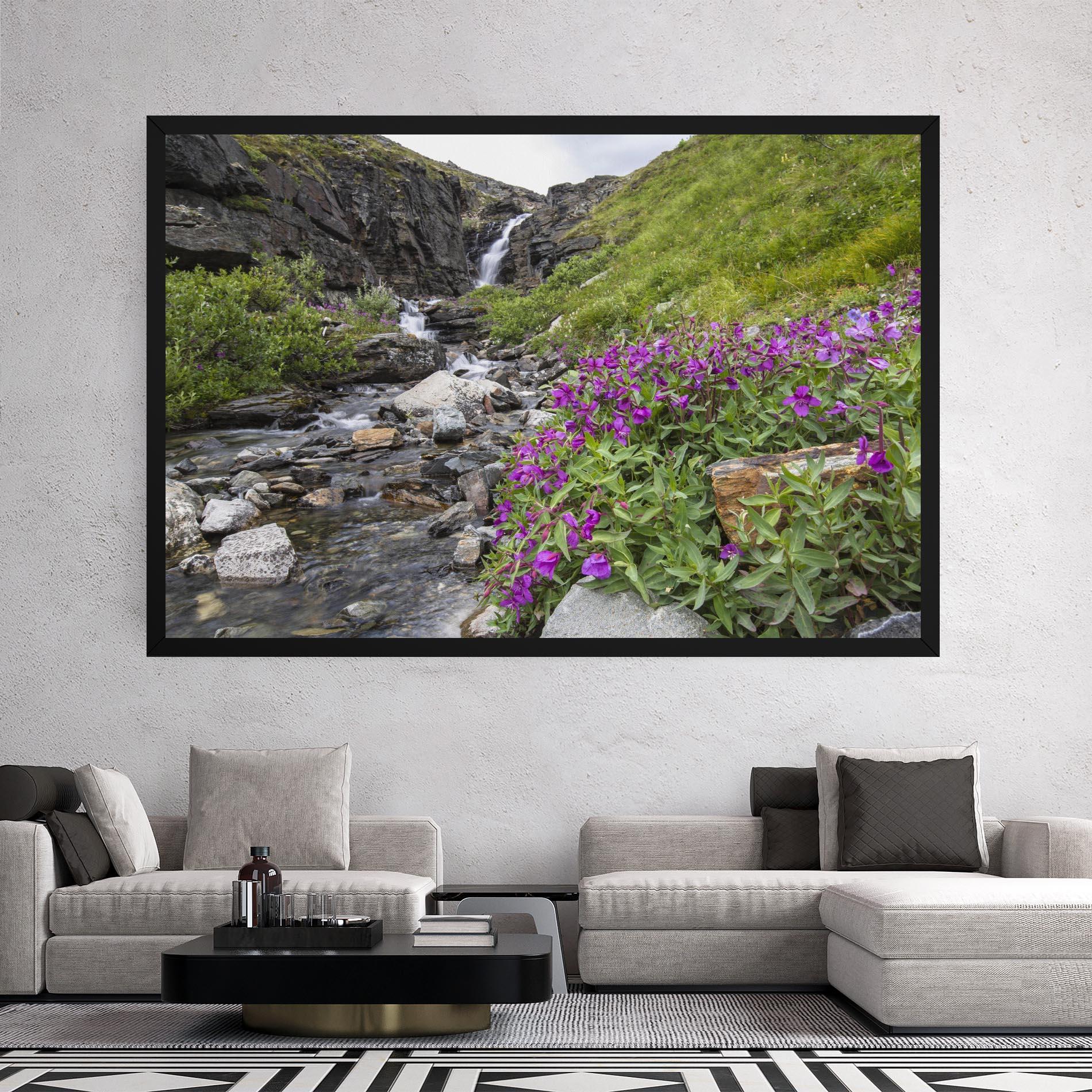 Картина на платно Purple Flowers Waterfall mockup 2
