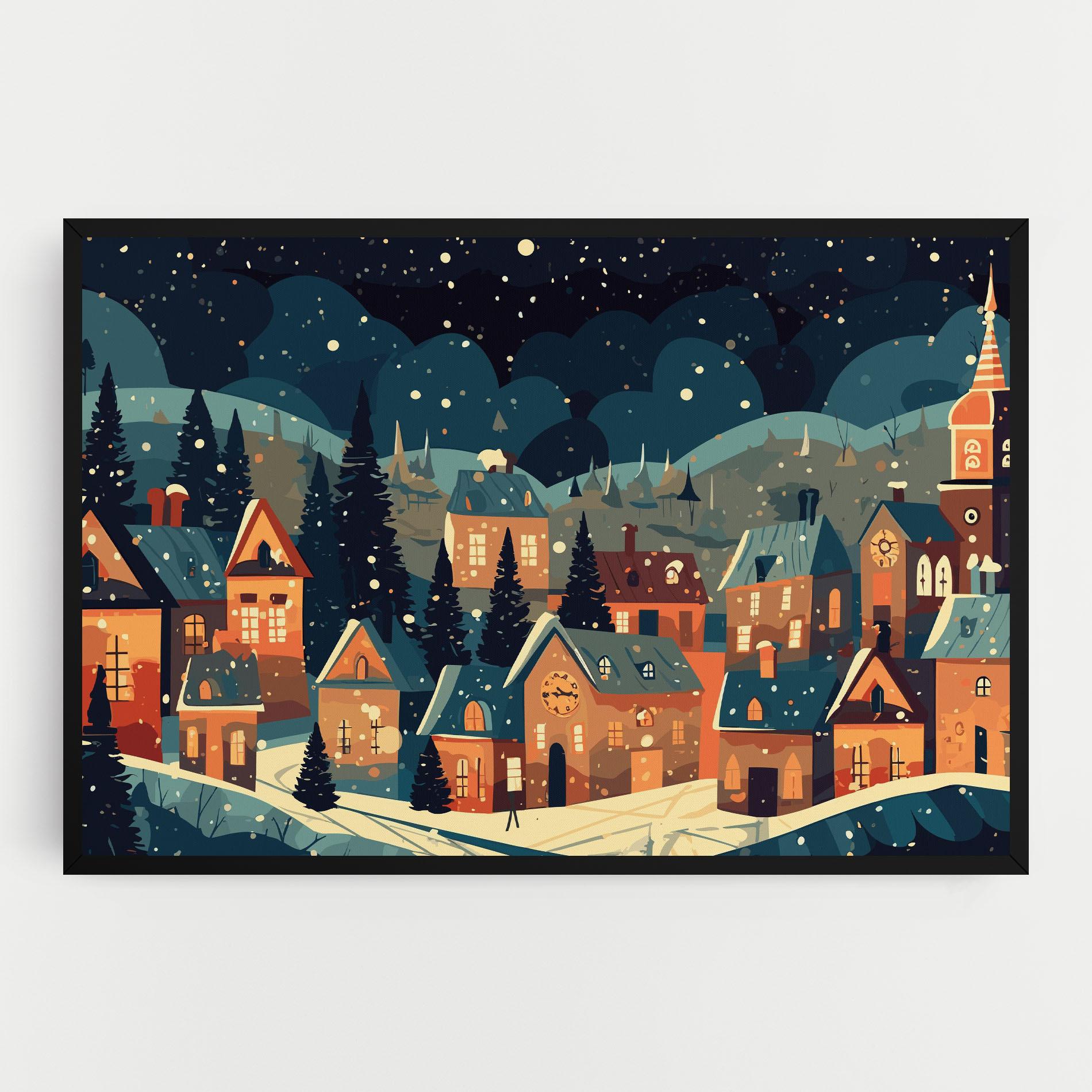 Картина на платно Winter View Houses mockup 0