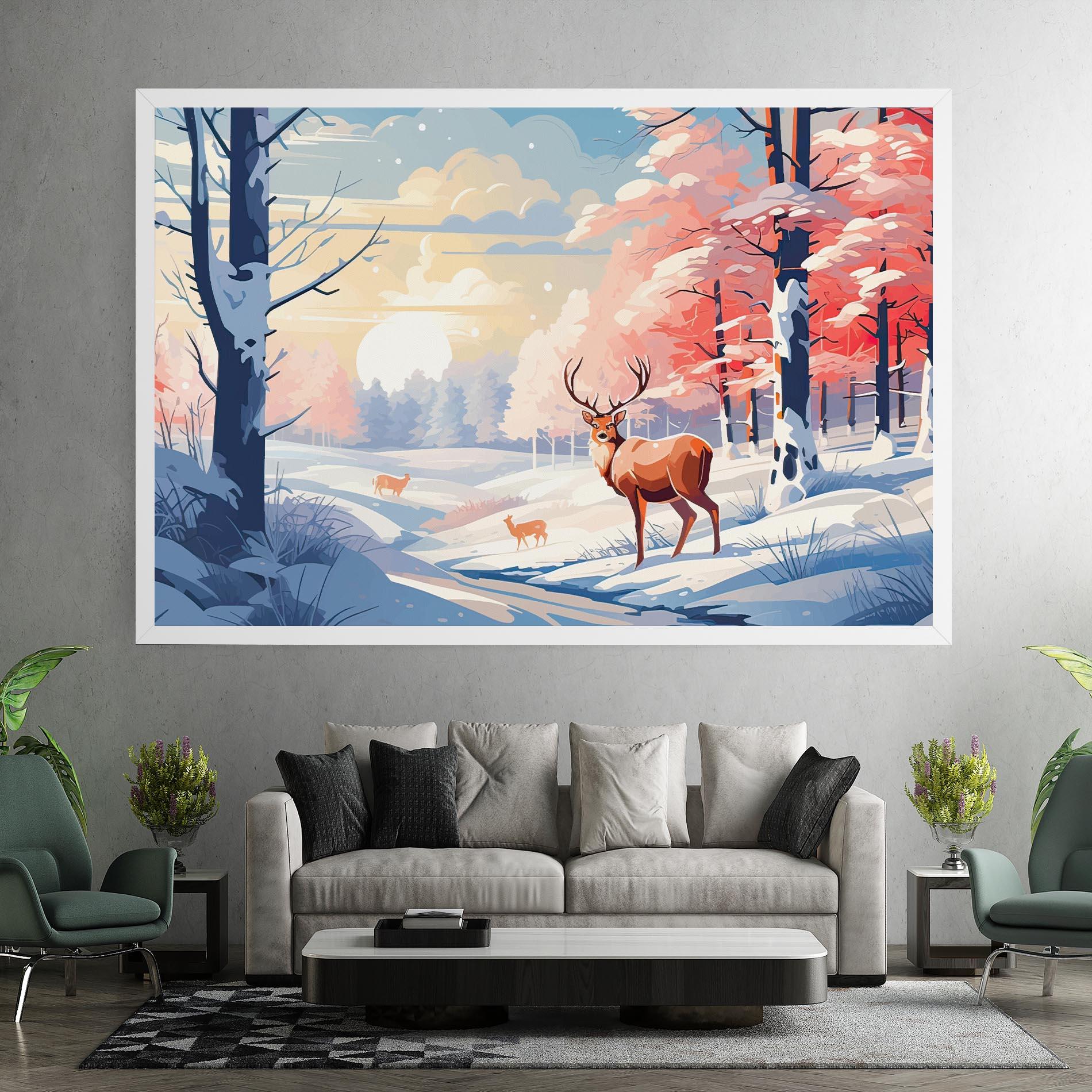 Картина на платно Winter Deer Art mockup 7