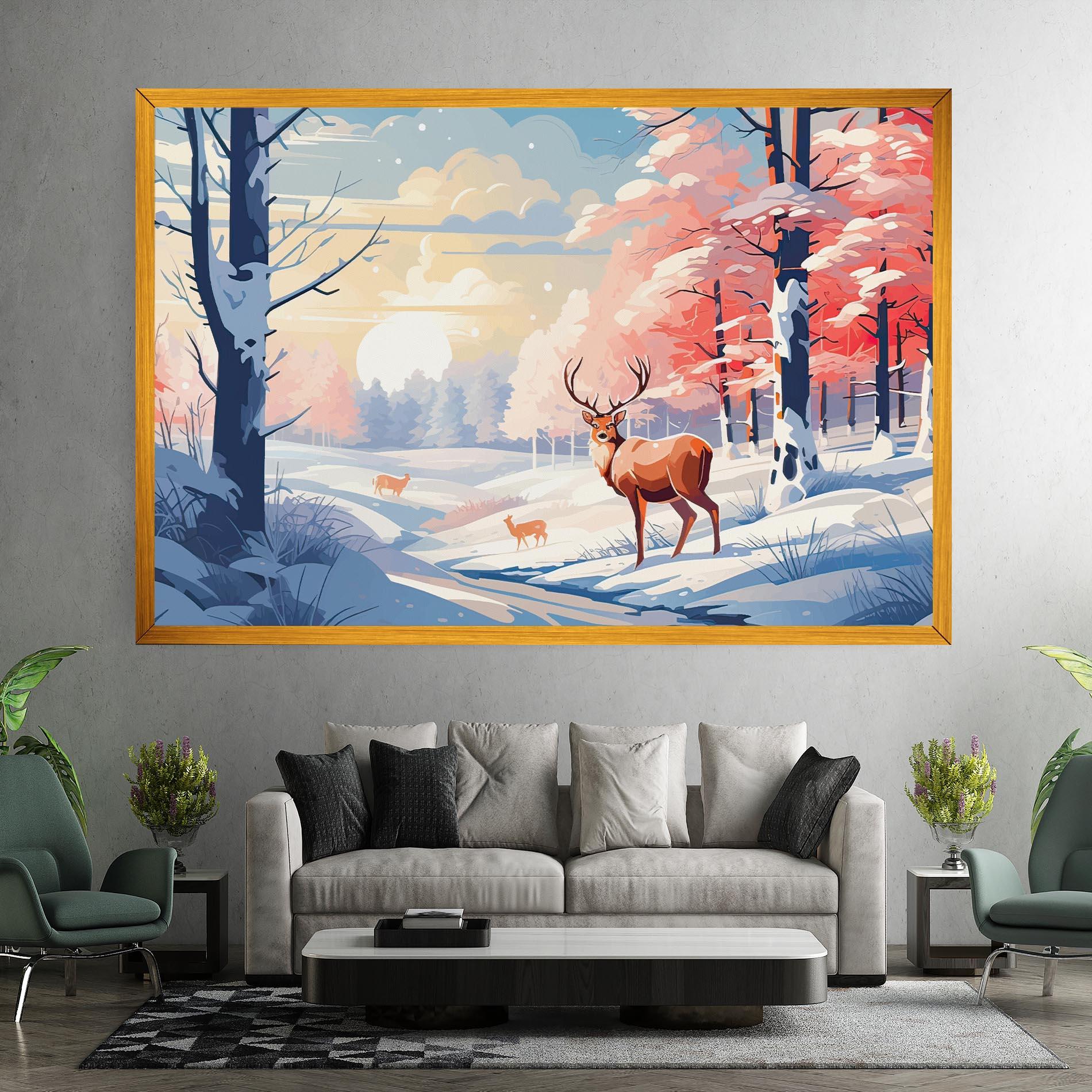 Картина на платно Winter Deer Art mockup 7