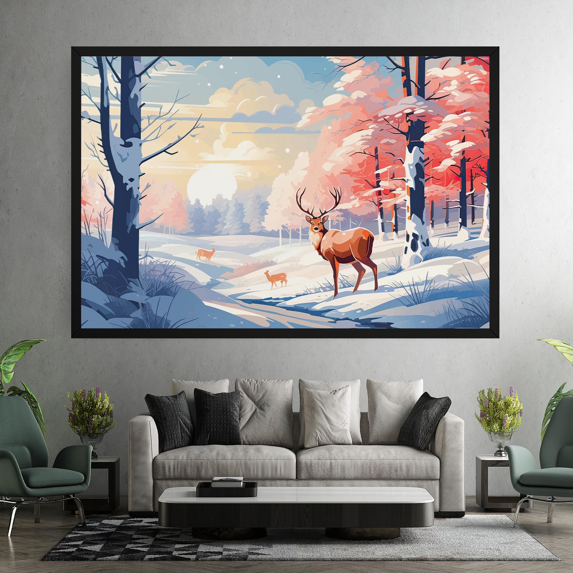 Картина на платно Winter Deer Art mockup 7