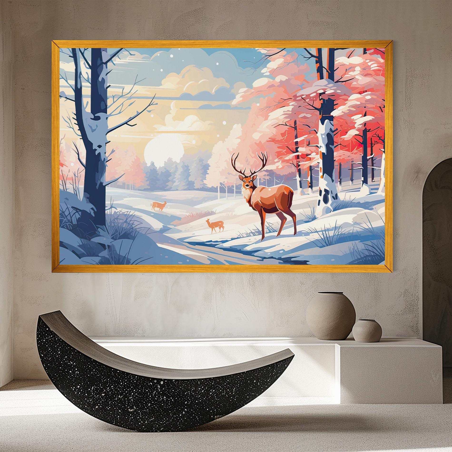 Картина на платно Winter Deer Art mockup 8