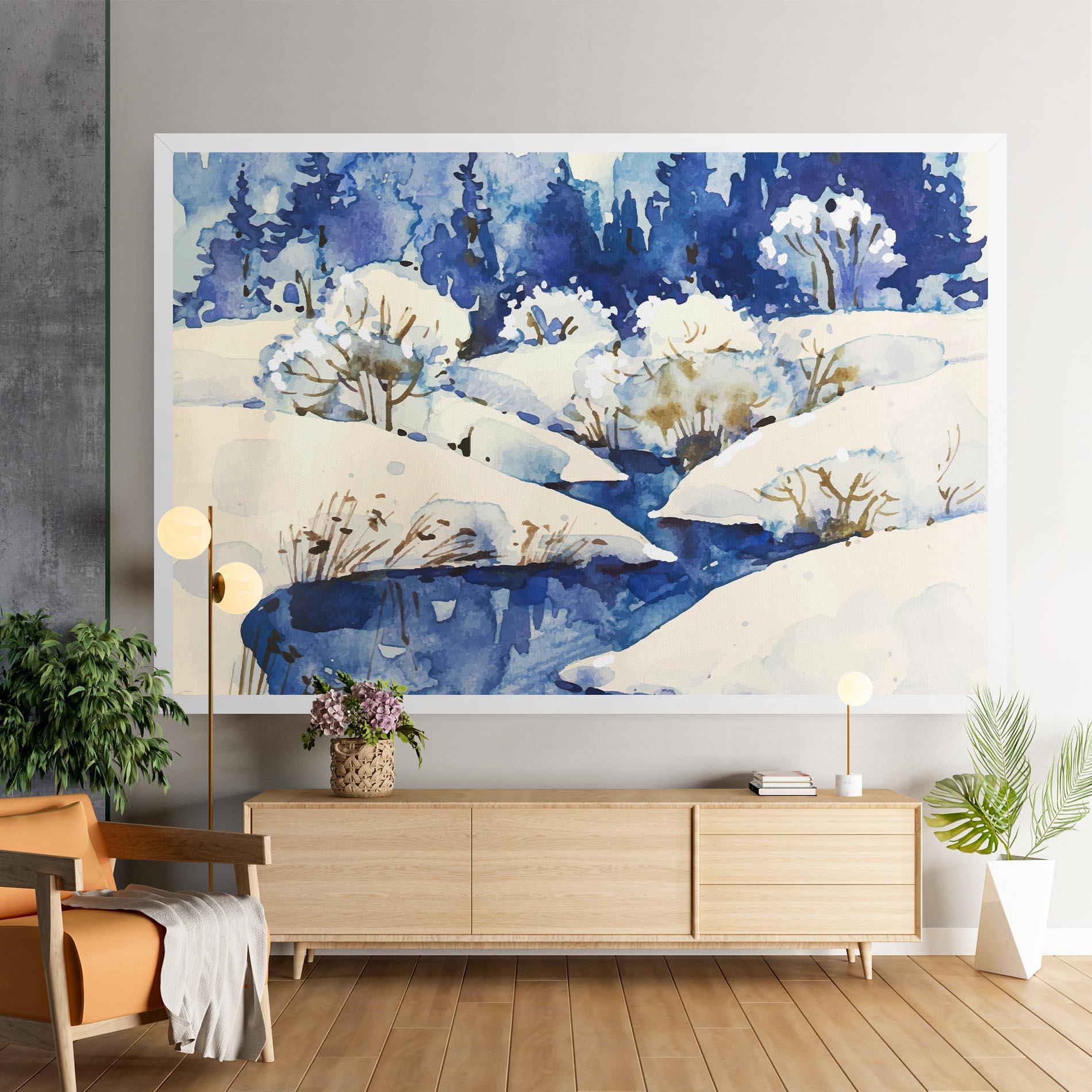 Картина на платно Blue Trees Winter mockup 9