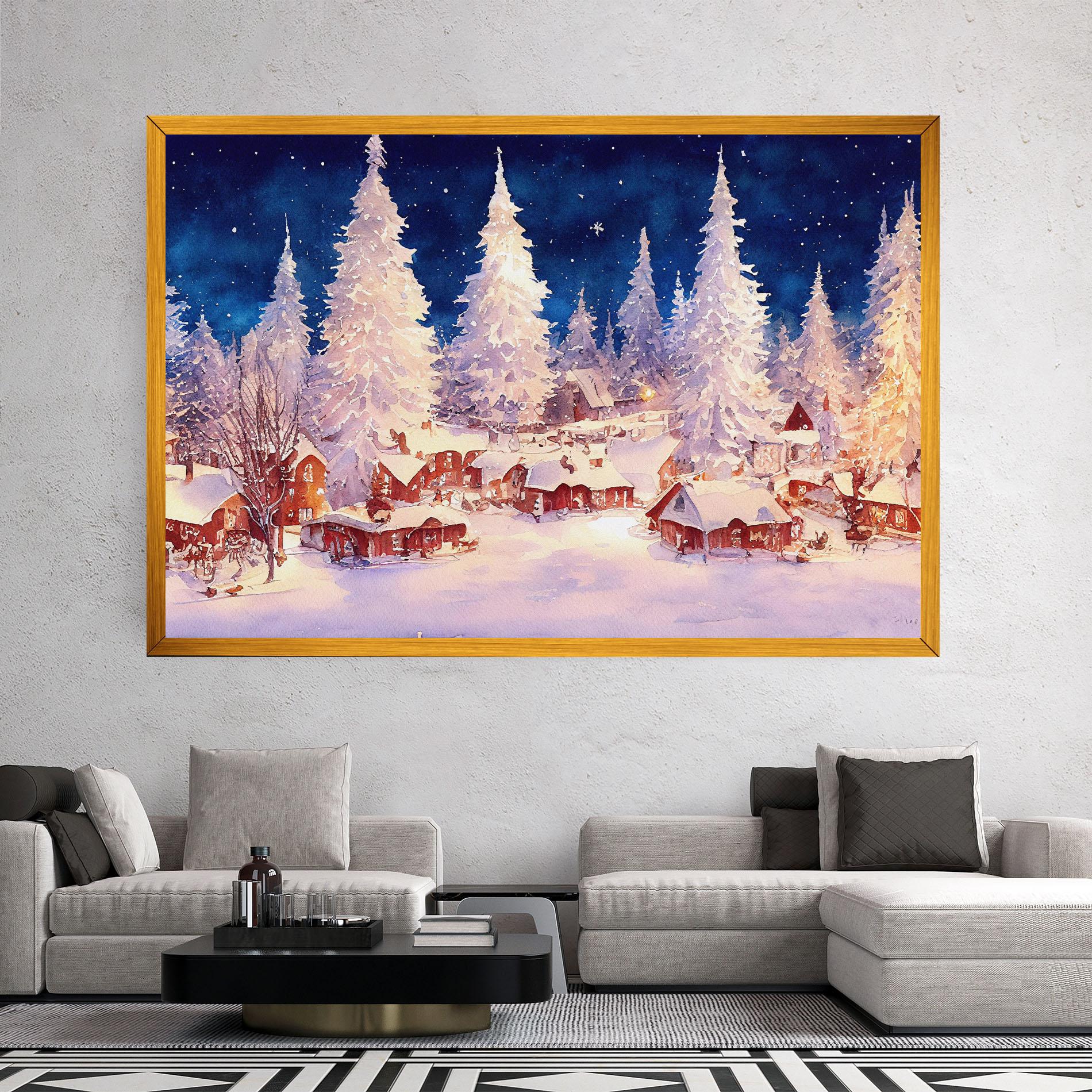 Картина на платно Snow Falling Painting mockup 2