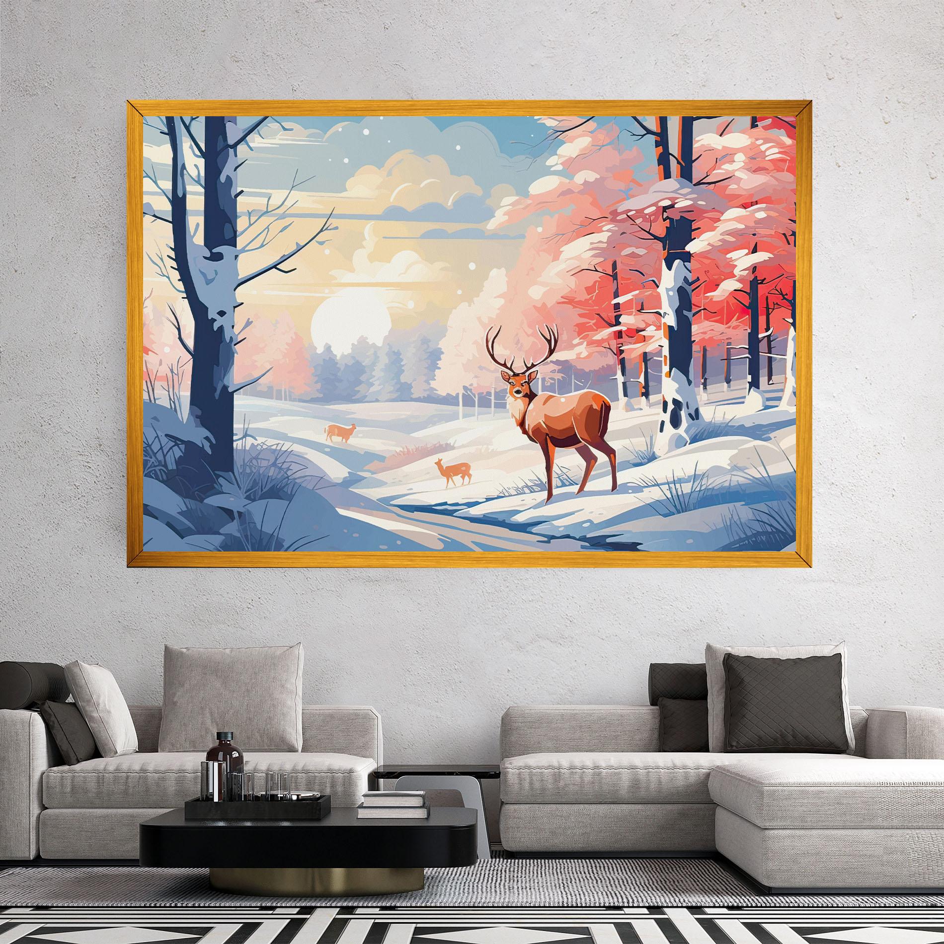 Картина на платно Winter Deer Art mockup 2