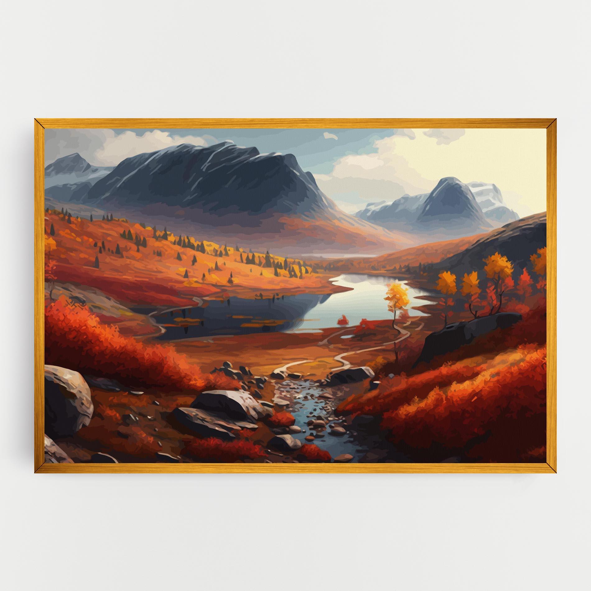 Картина на платно Autumn Field Lake mockup 0