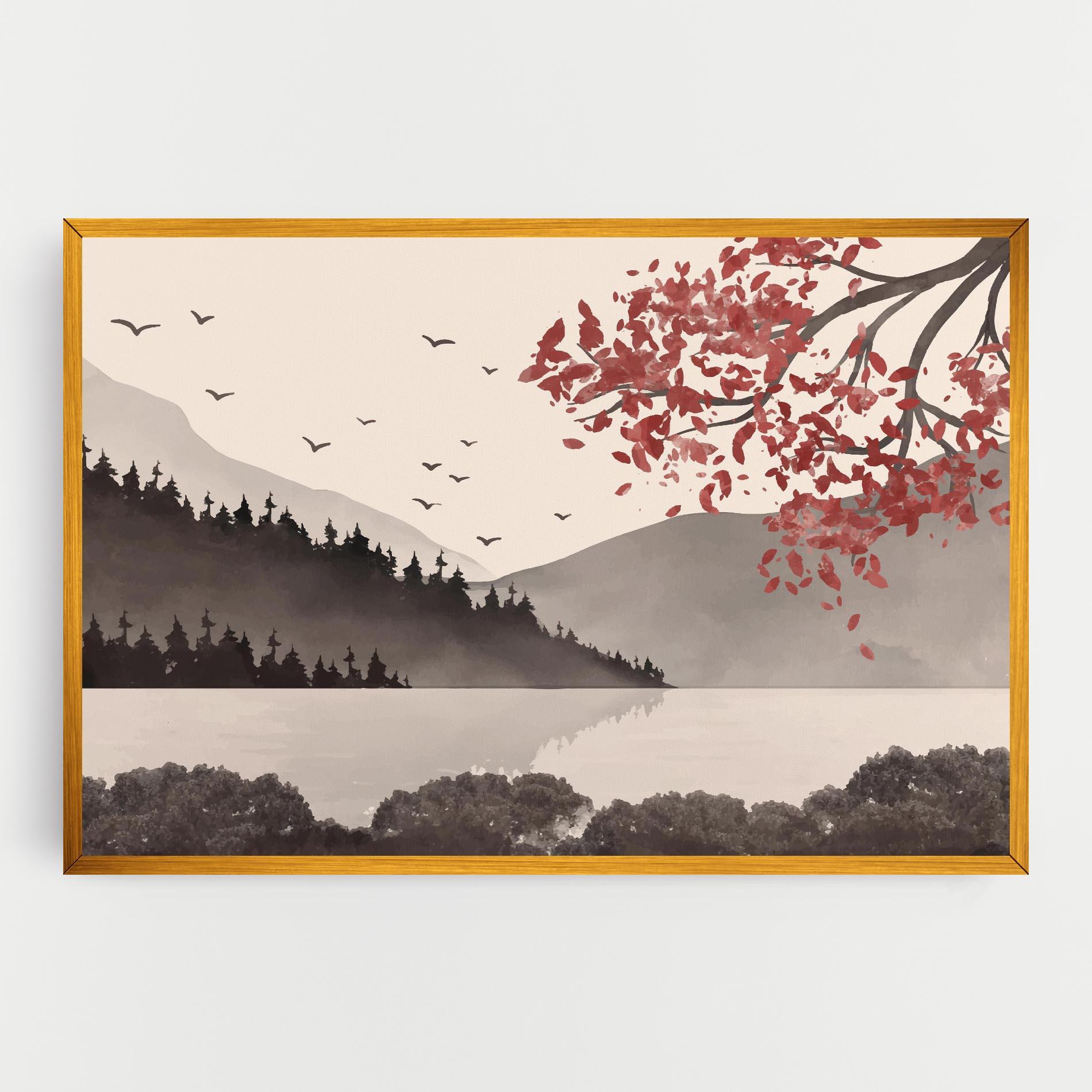 Картина на платно Red Tree Lake mockup 0