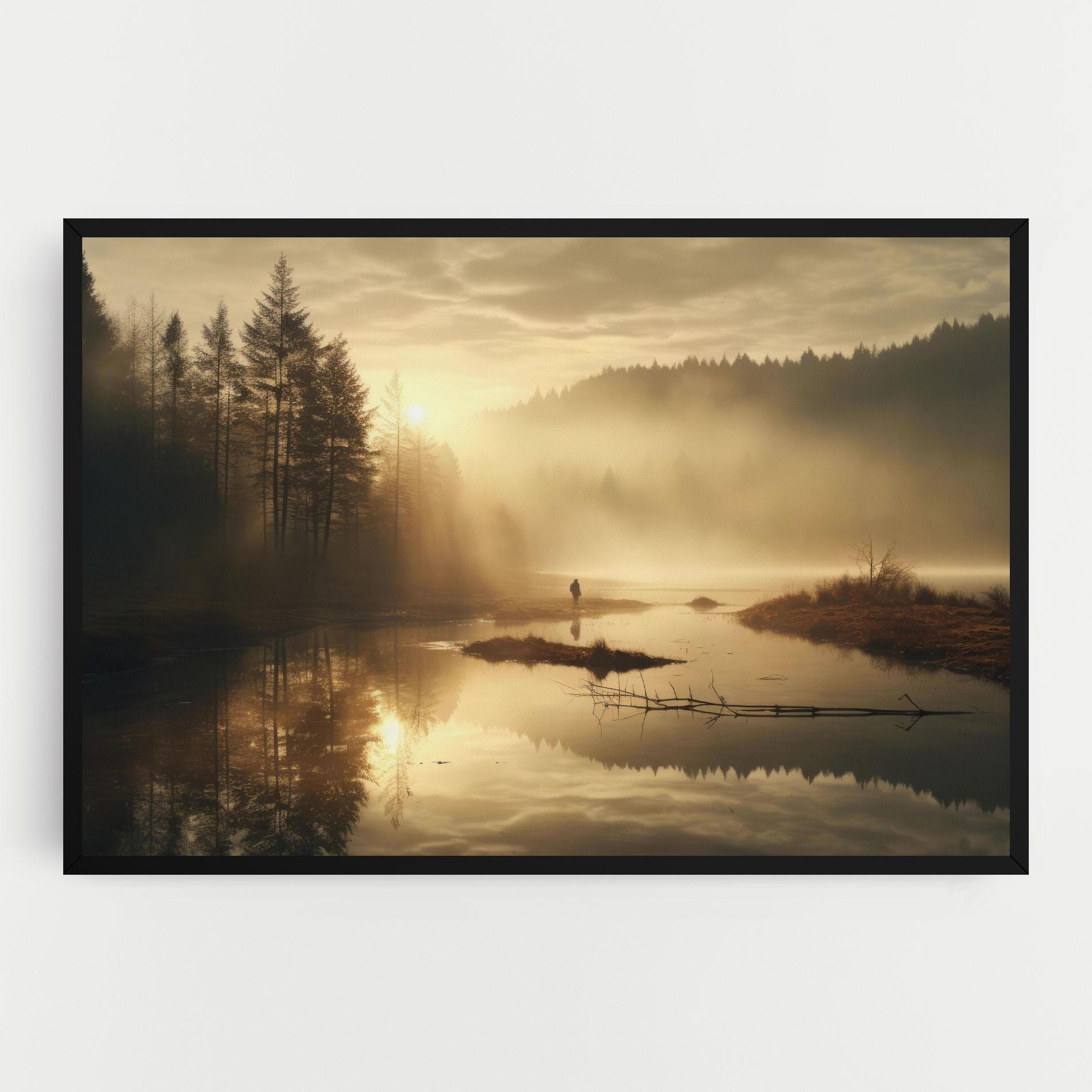 Картина на платно The Sun Is Rising Over A River In A Foggy Forest mockup 0