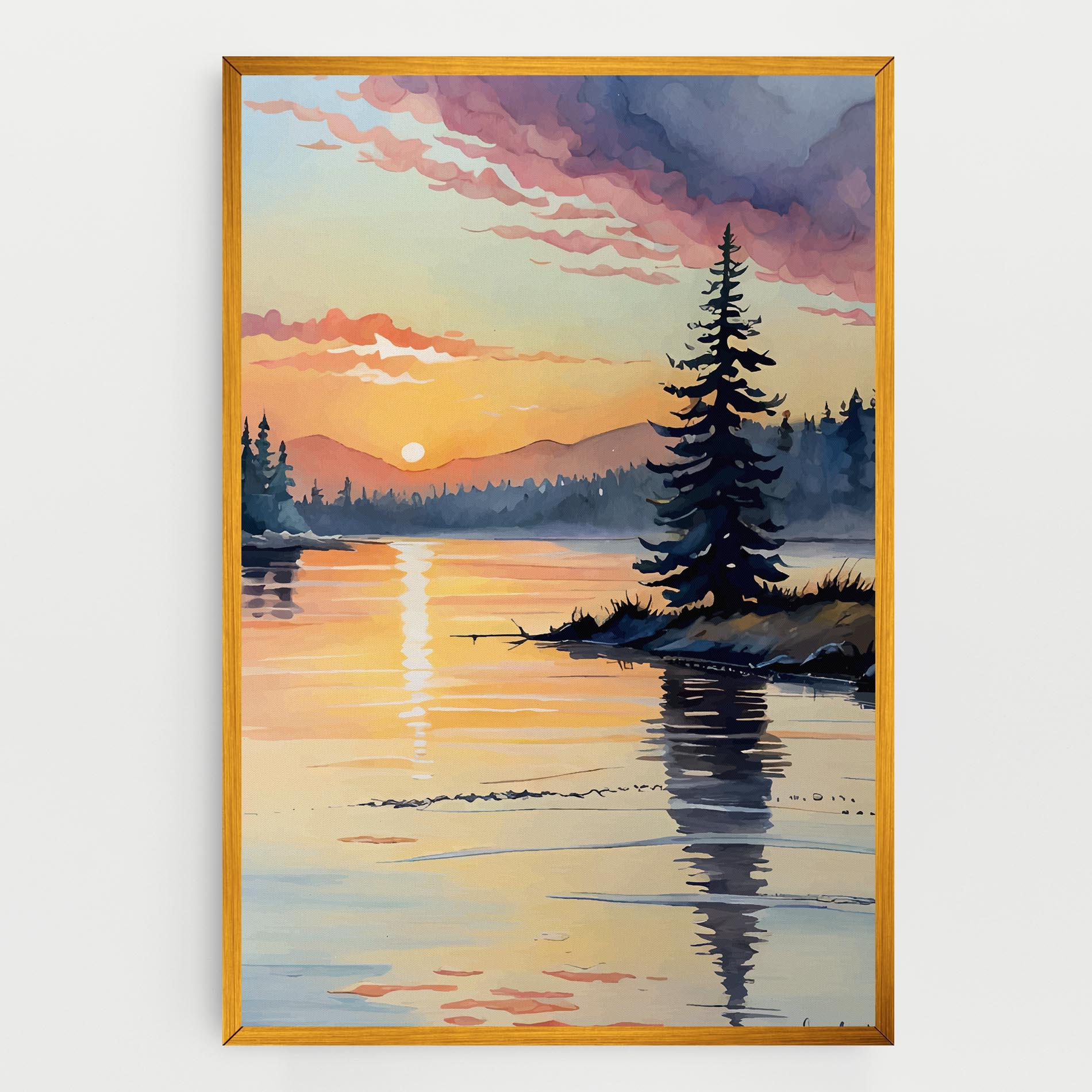 Картина на платно Tree Shadow Lake mockup 0