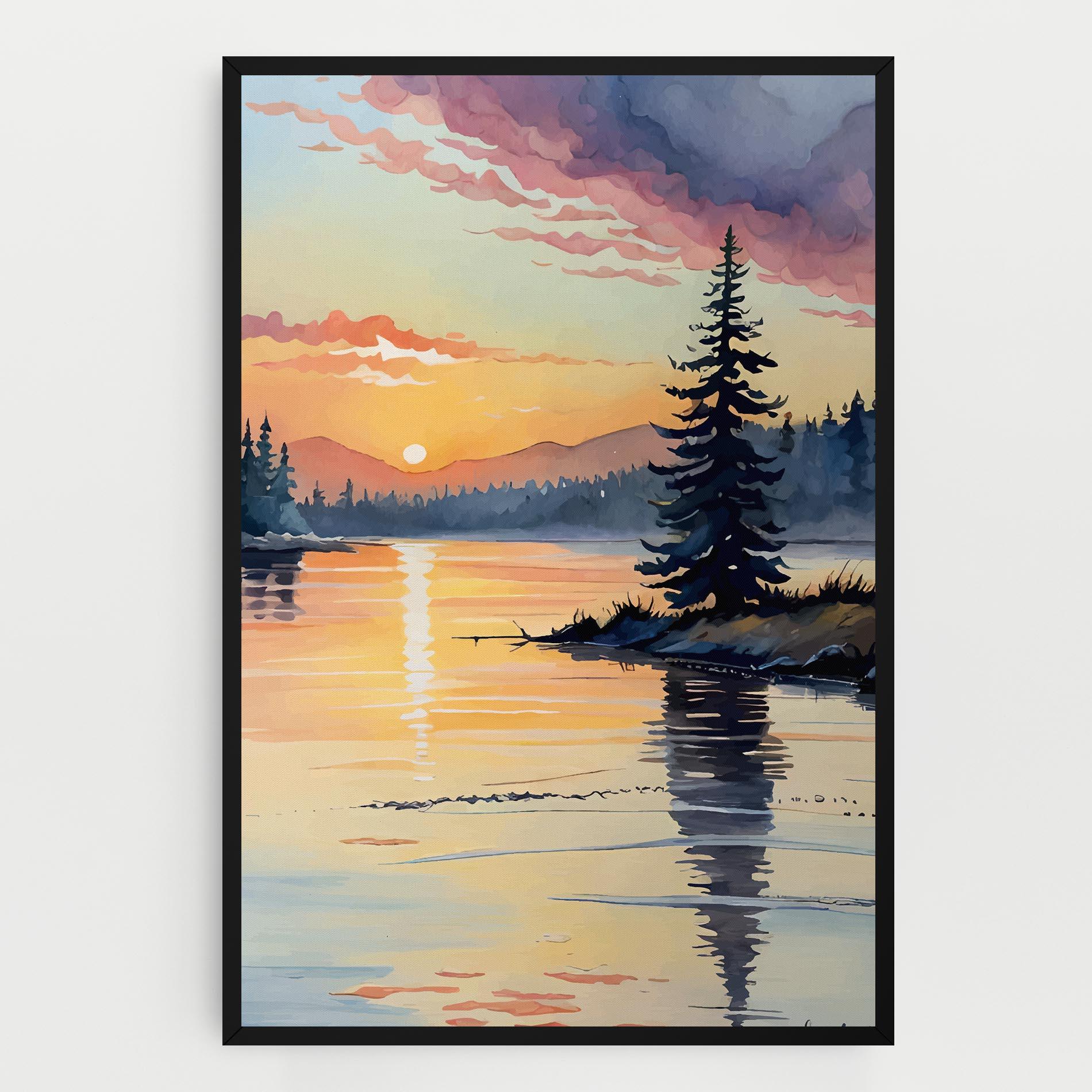 Картина на платно Tree Shadow Lake mockup 0