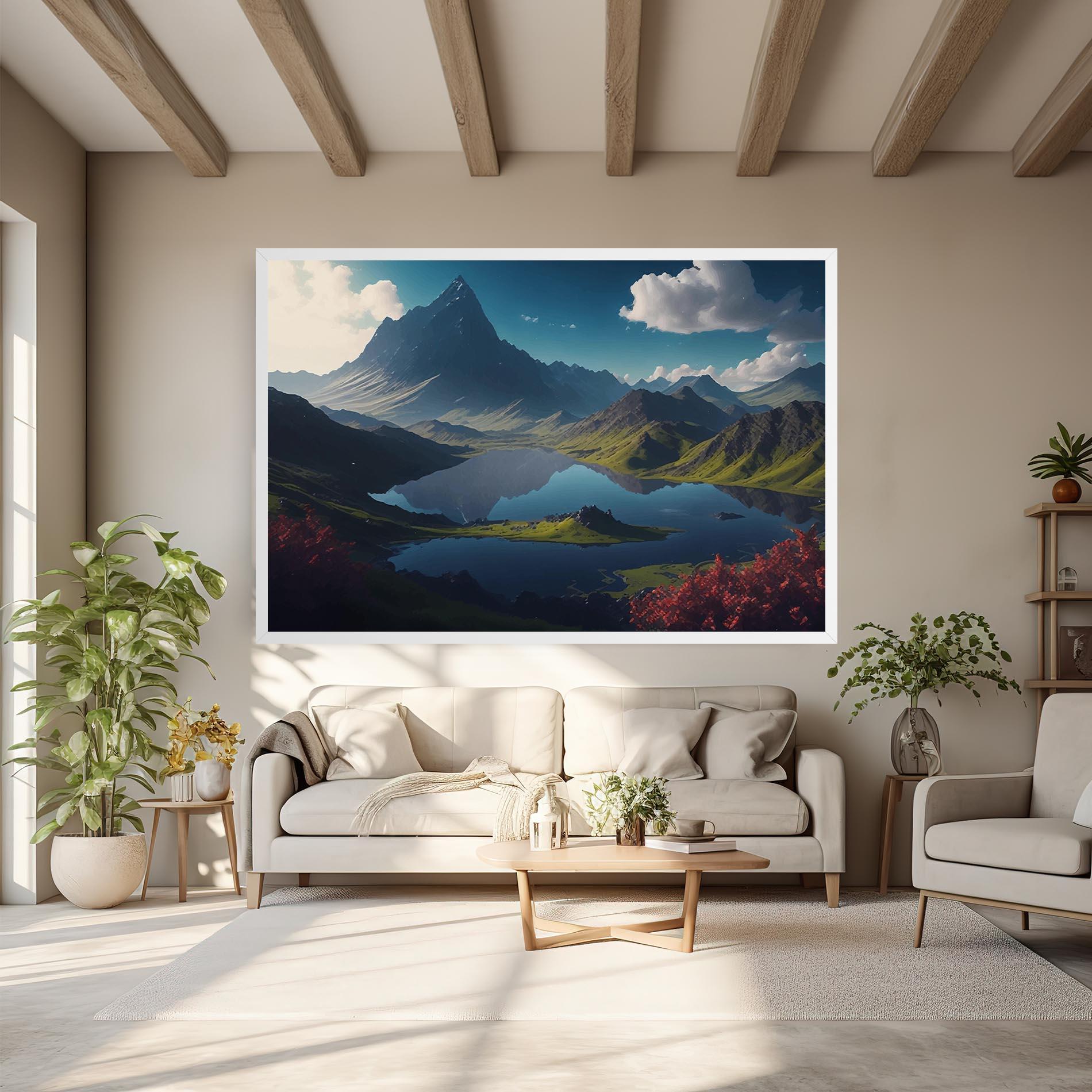 Картина на платно Red Flower Lake mockup 6