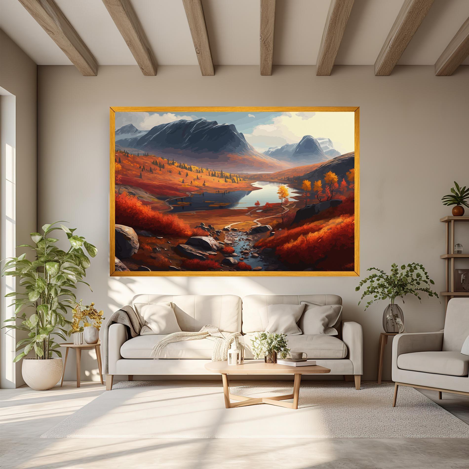 Картина на платно Autumn Field Lake mockup 6