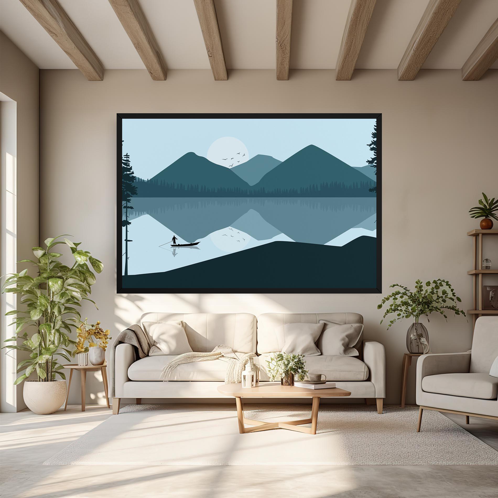 Картина на платно Blue Light Lake mockup 6