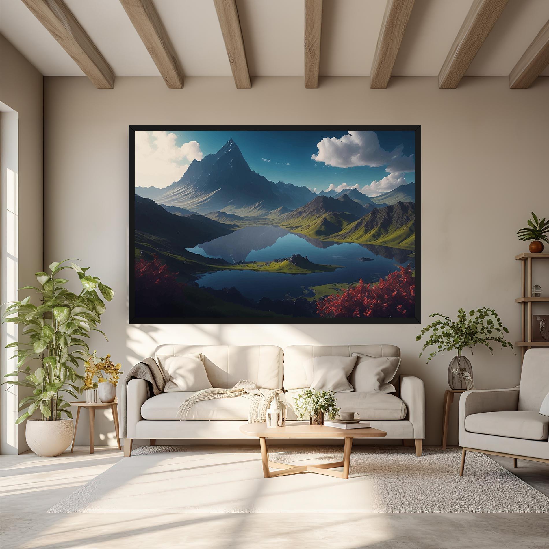 Картина на платно Red Flower Lake mockup 6