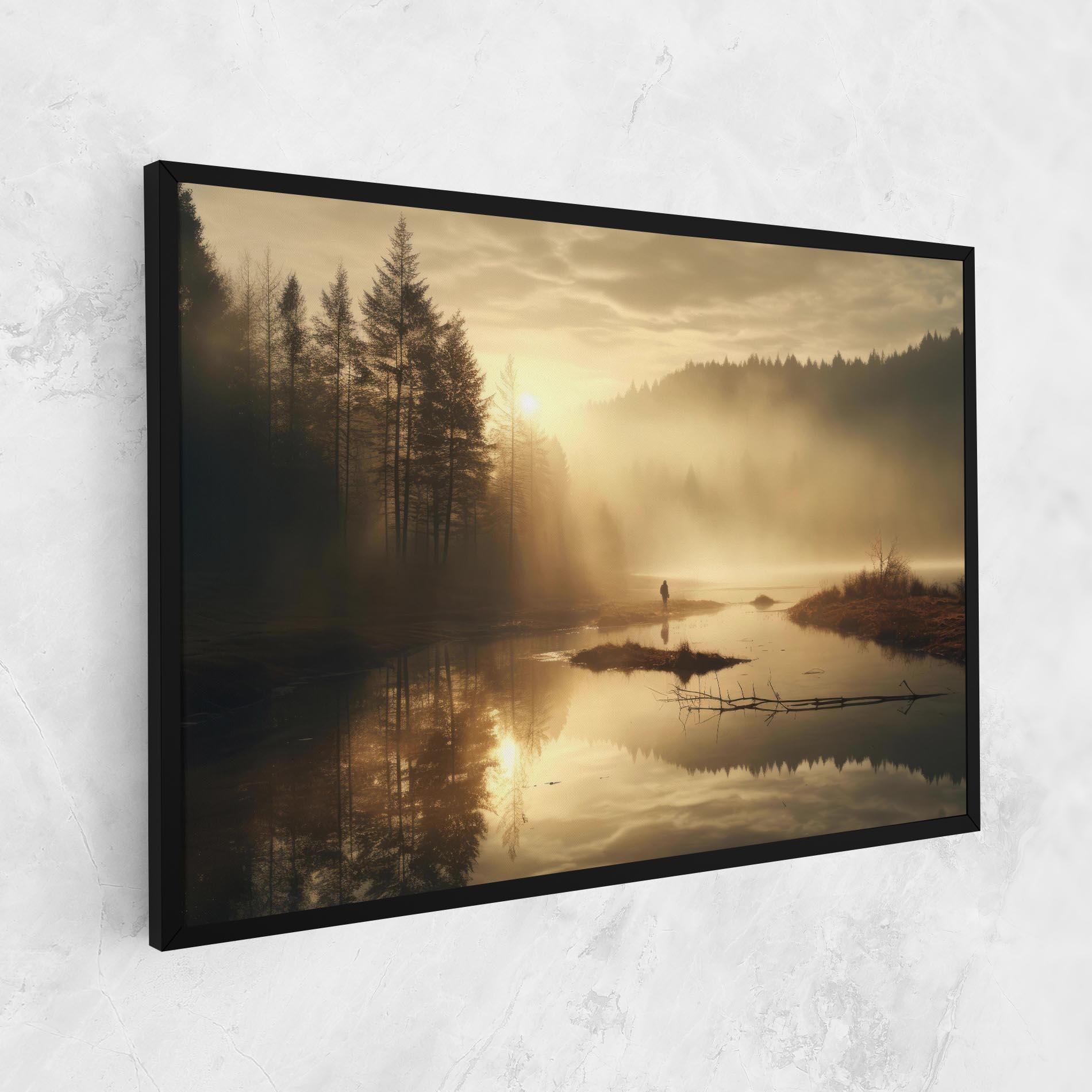 Картина на платно The Sun Is Rising Over A River In A Foggy Forest mockup 1