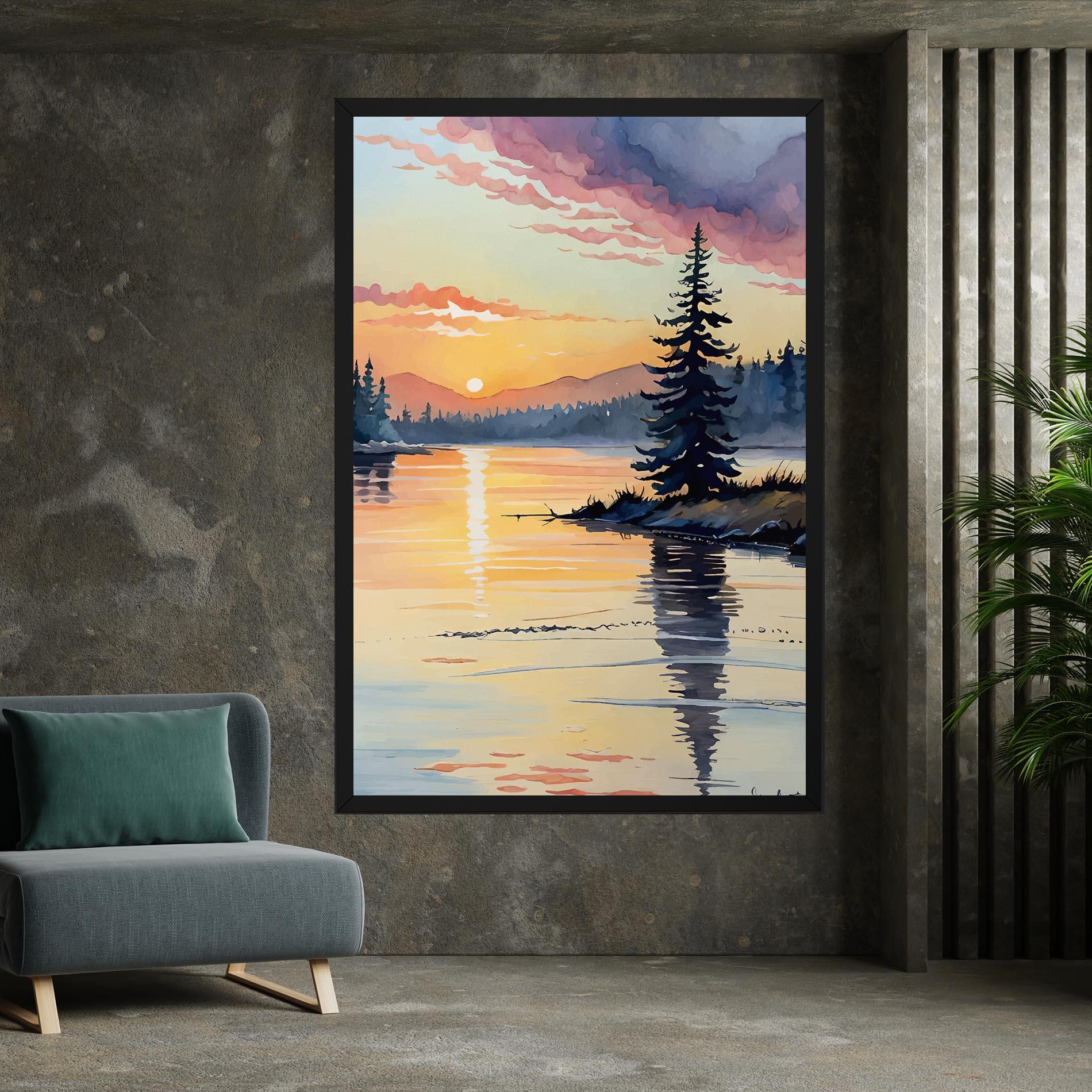 Картина на платно Tree Shadow Lake mockup 7