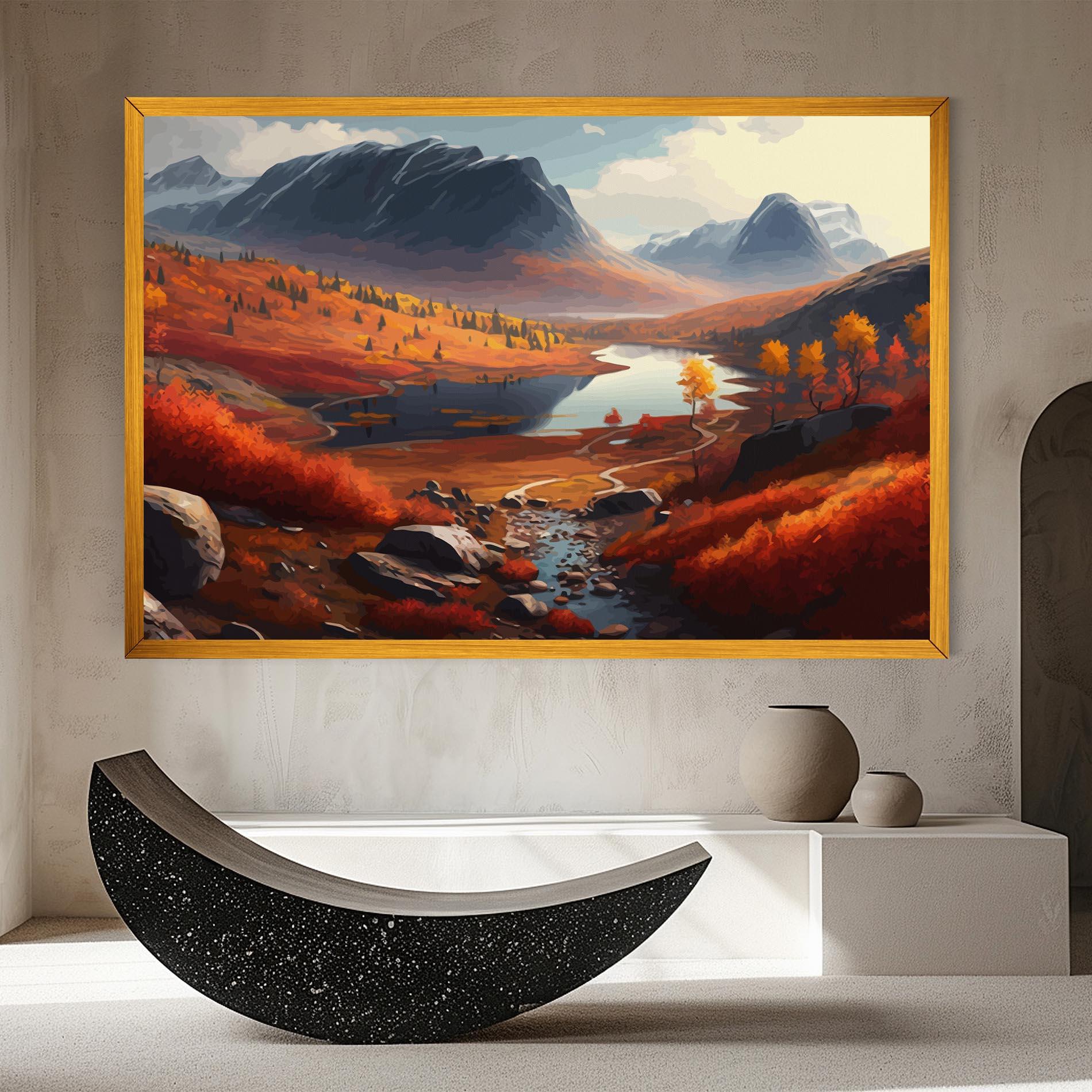 Картина на платно Autumn Field Lake mockup 8