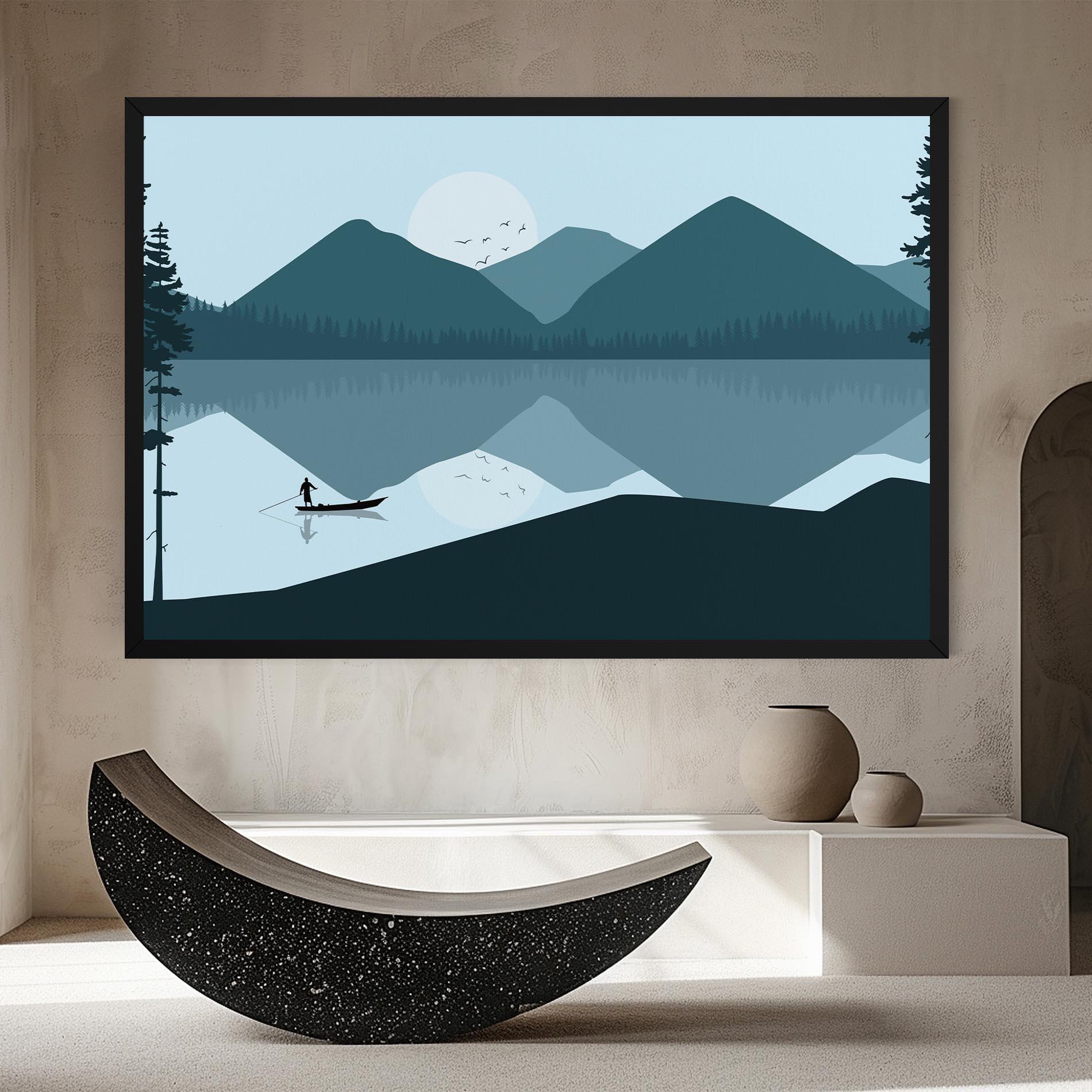 Картина на платно Blue Light Lake mockup 8