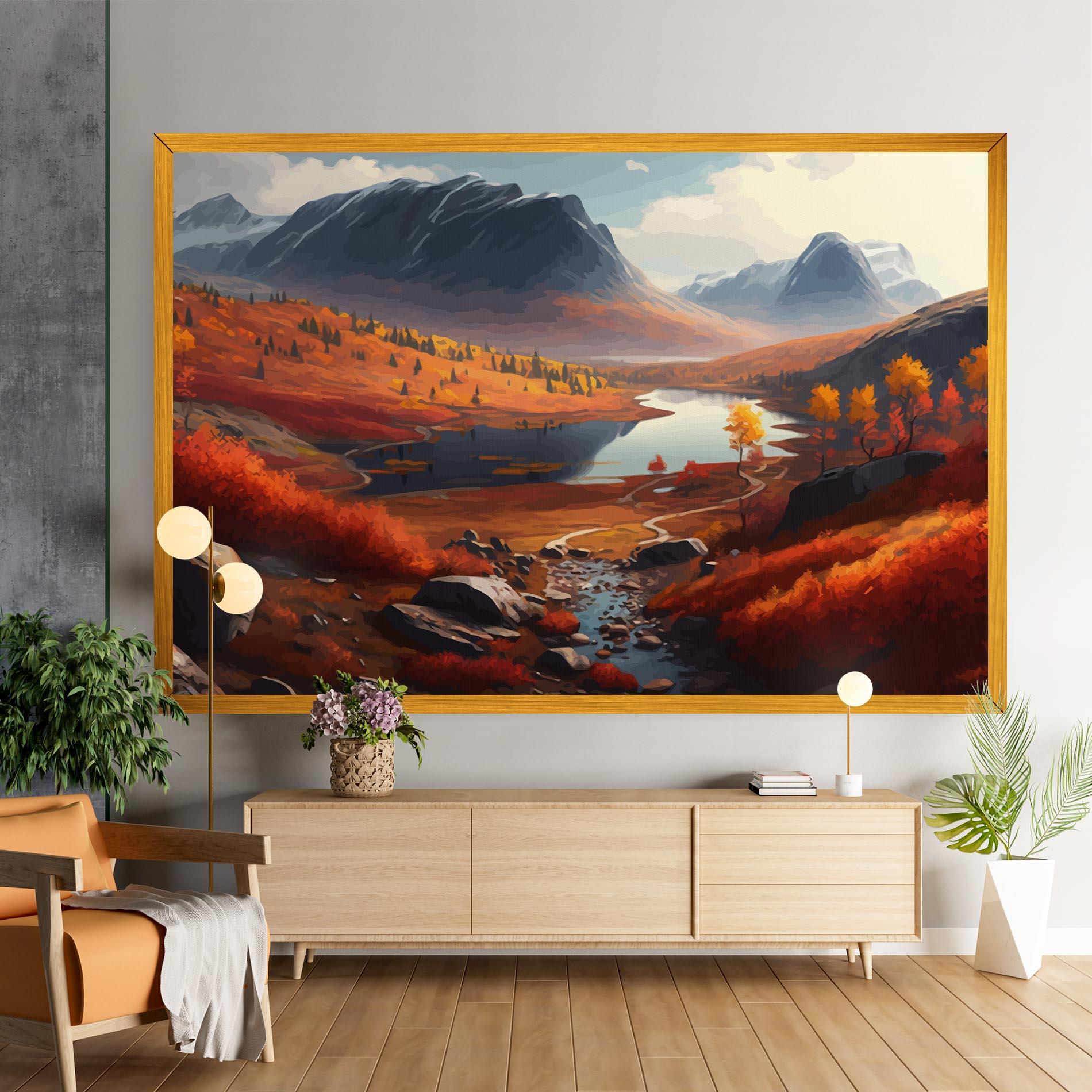 Картина на платно Autumn Field Lake mockup 9