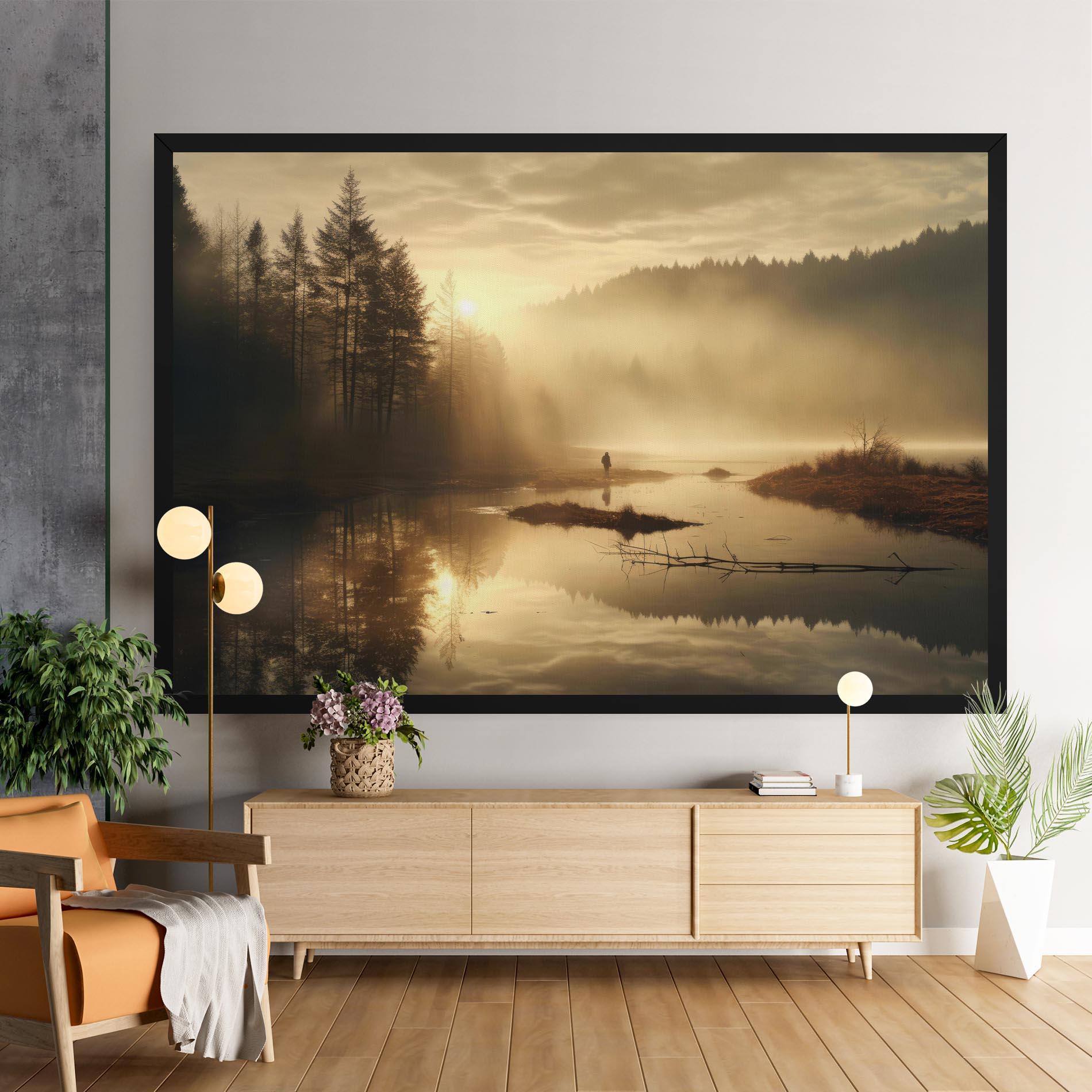 Картина на платно The Sun Is Rising Over A River In A Foggy Forest mockup 9