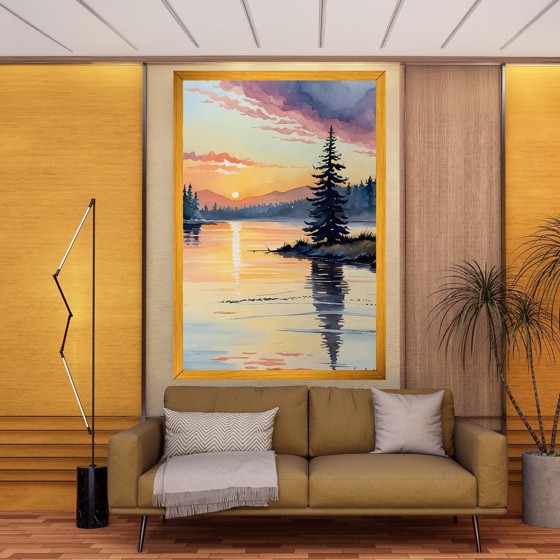 Картина на платно Tree Shadow Lake mockup 9