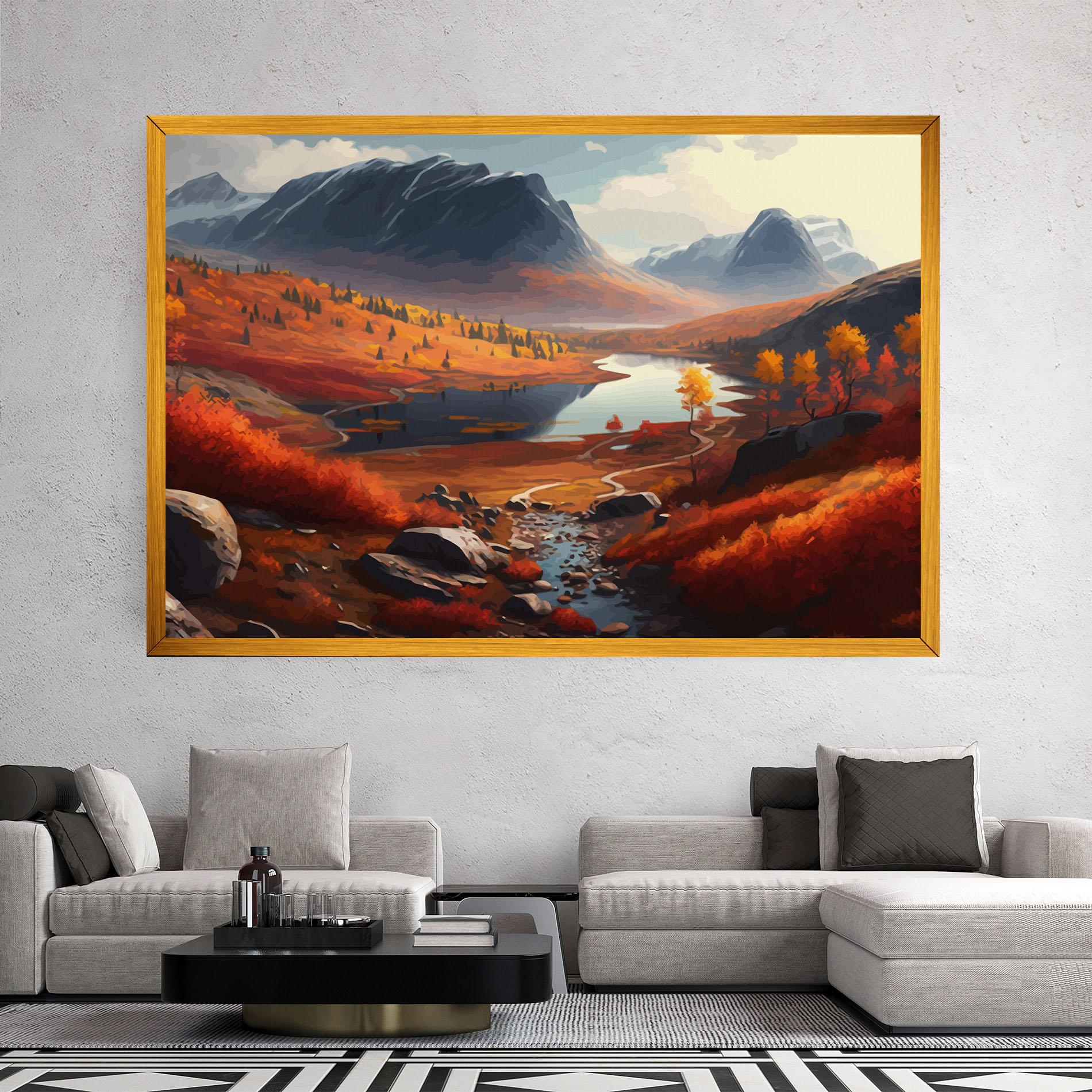 Картина на платно Autumn Field Lake mockup 2