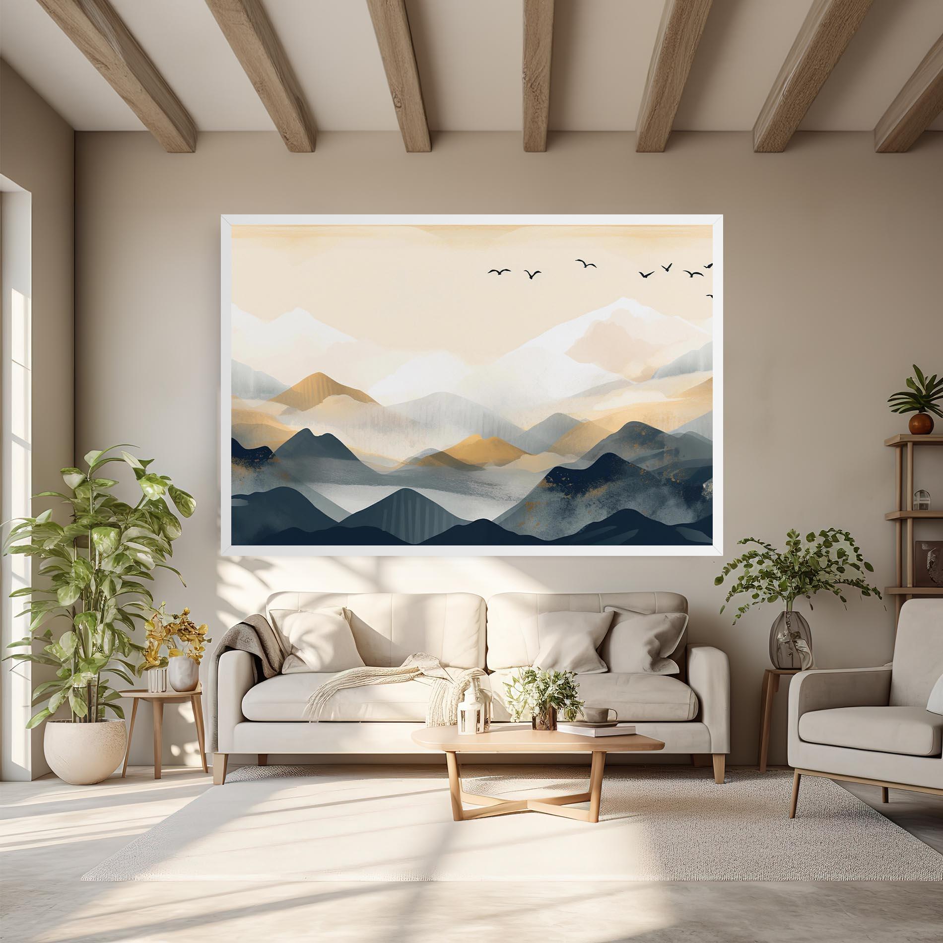 Картина на платно Gold Foggy Blue mockup 6