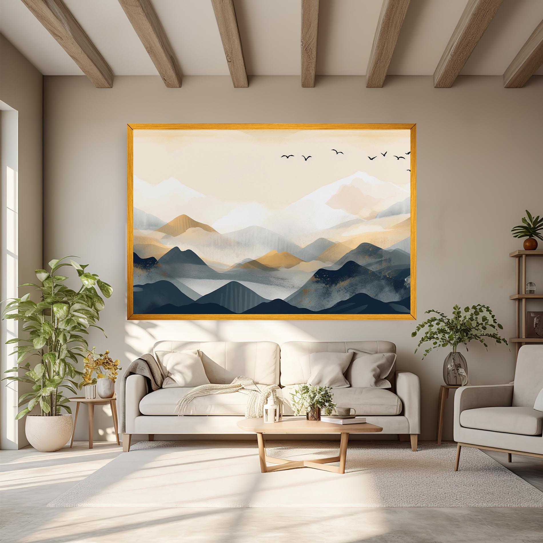 Картина на платно Gold Foggy Blue mockup 6