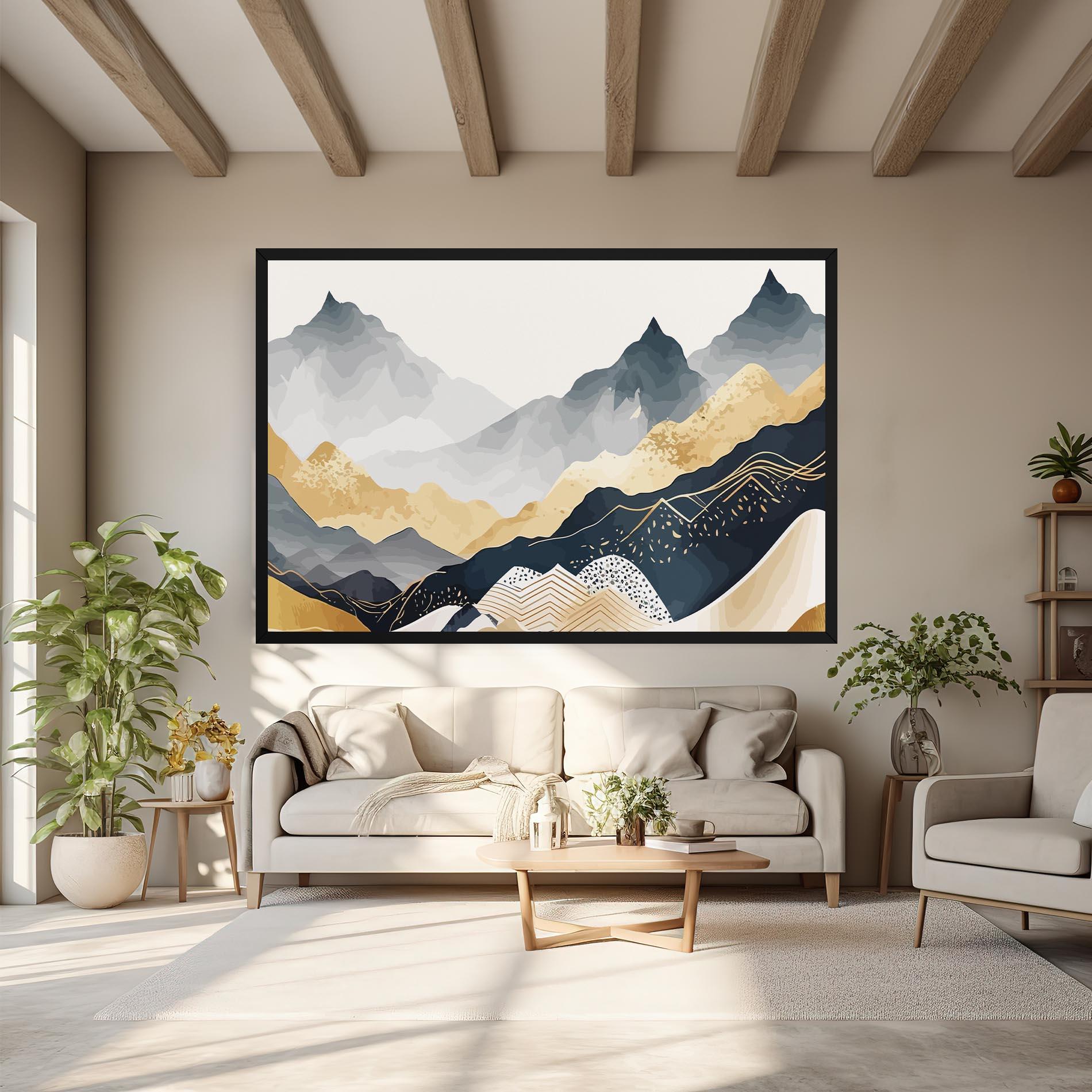 Картина на платно Blue Gold Mountain mockup 6