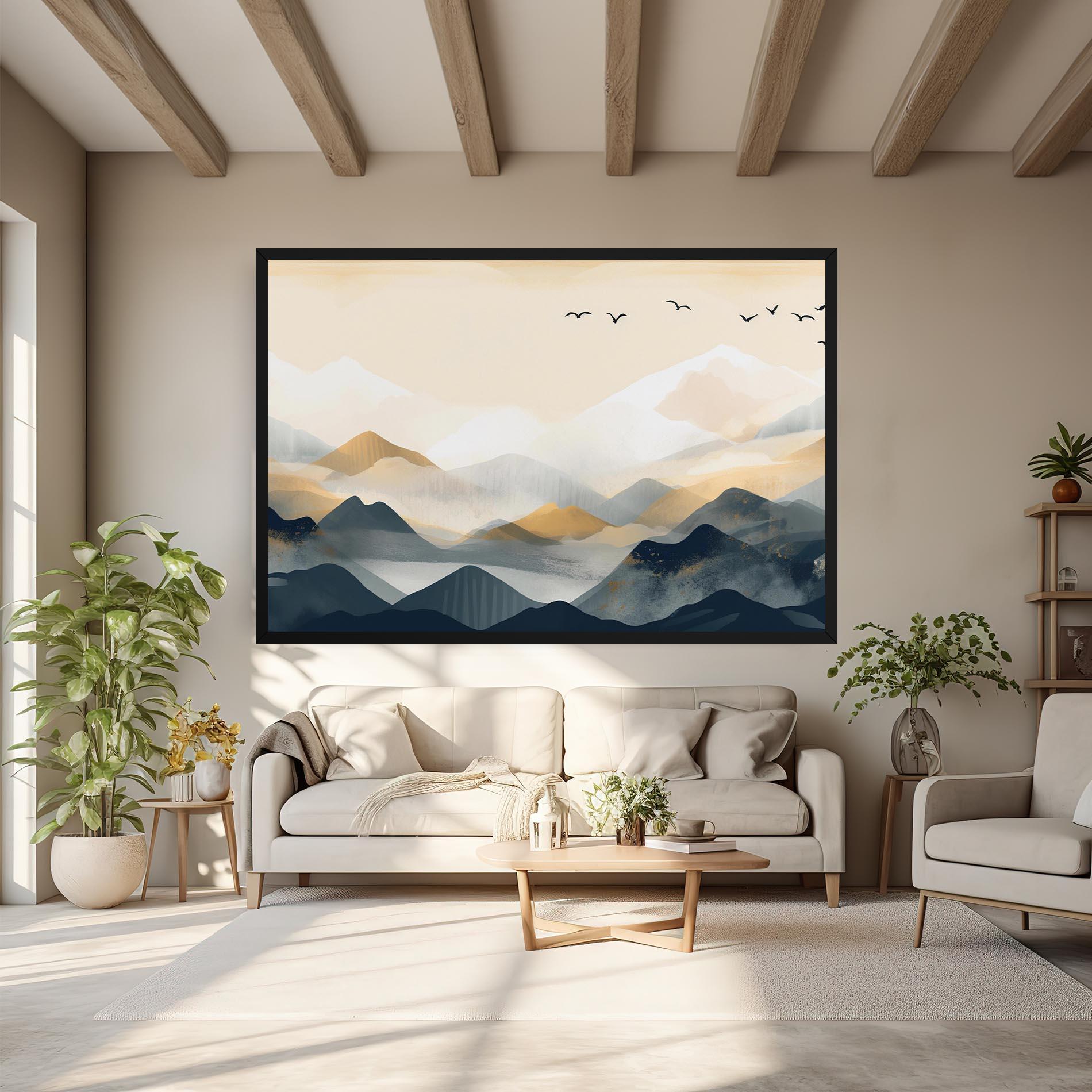 Картина на платно Gold Foggy Blue mockup 6