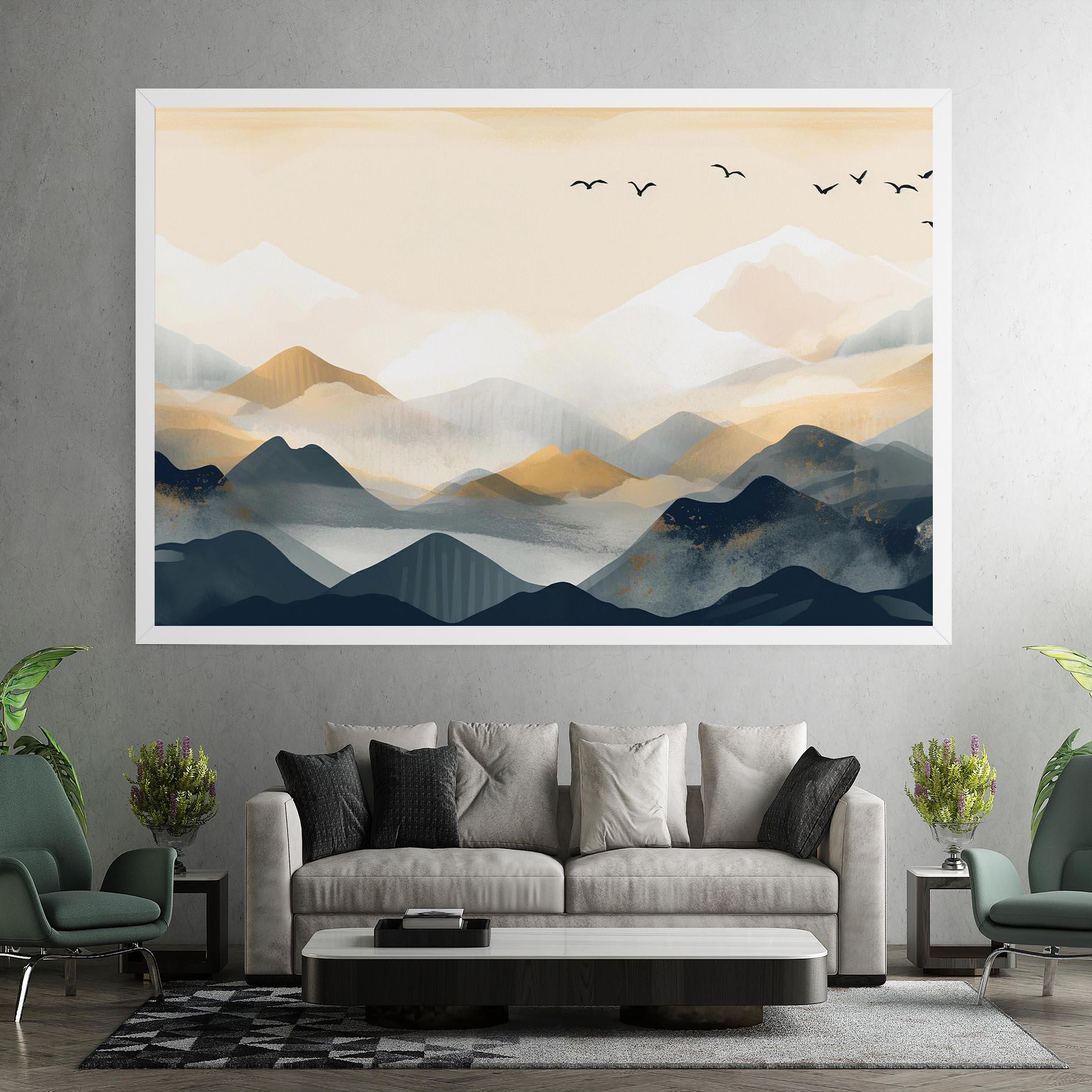 Картина на платно Gold Foggy Blue mockup 7