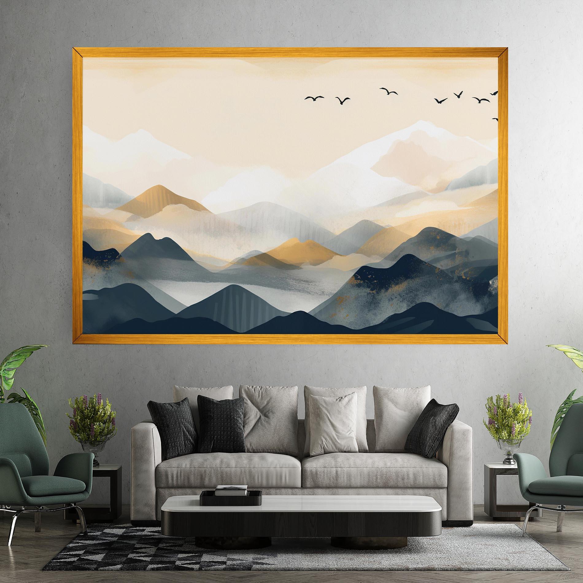 Картина на платно Gold Foggy Blue mockup 7