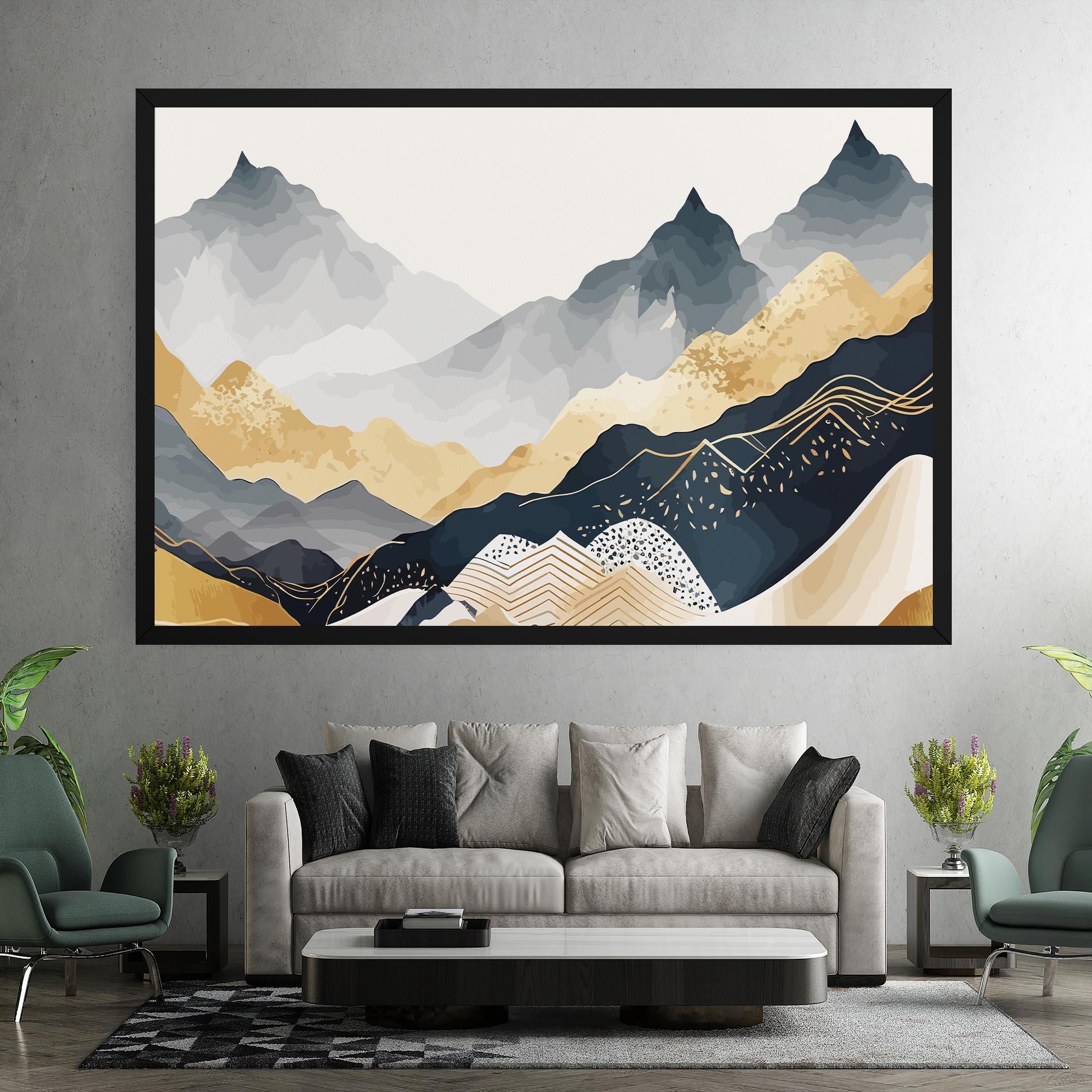 Картина на платно Blue Gold Mountain mockup 7