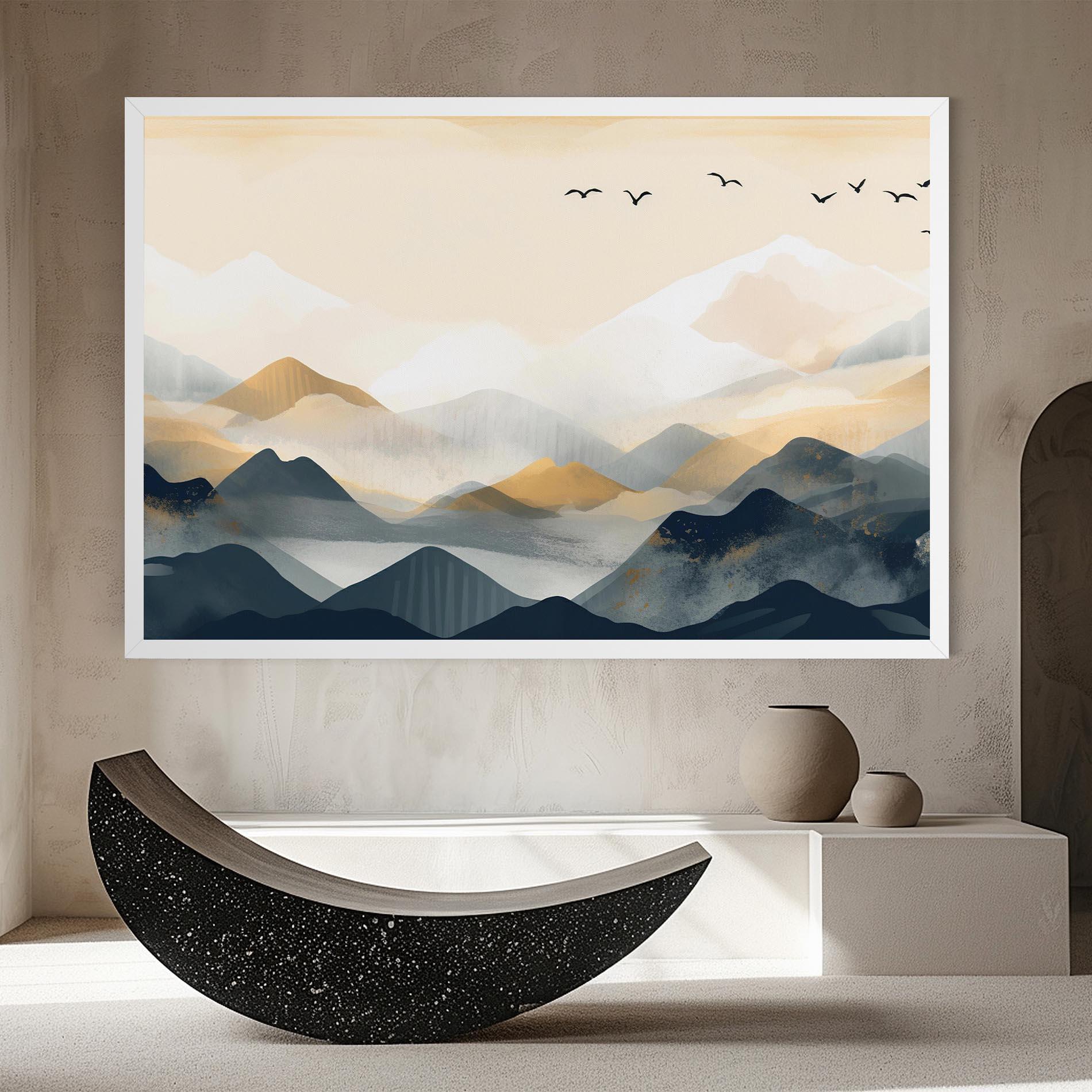 Картина на платно Gold Foggy Blue mockup 8