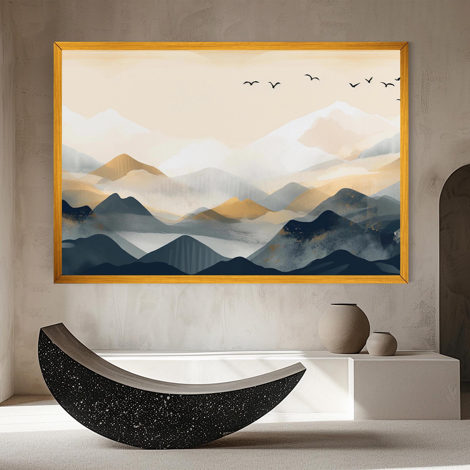 Картина на платно Gold Foggy Blue mockup 8