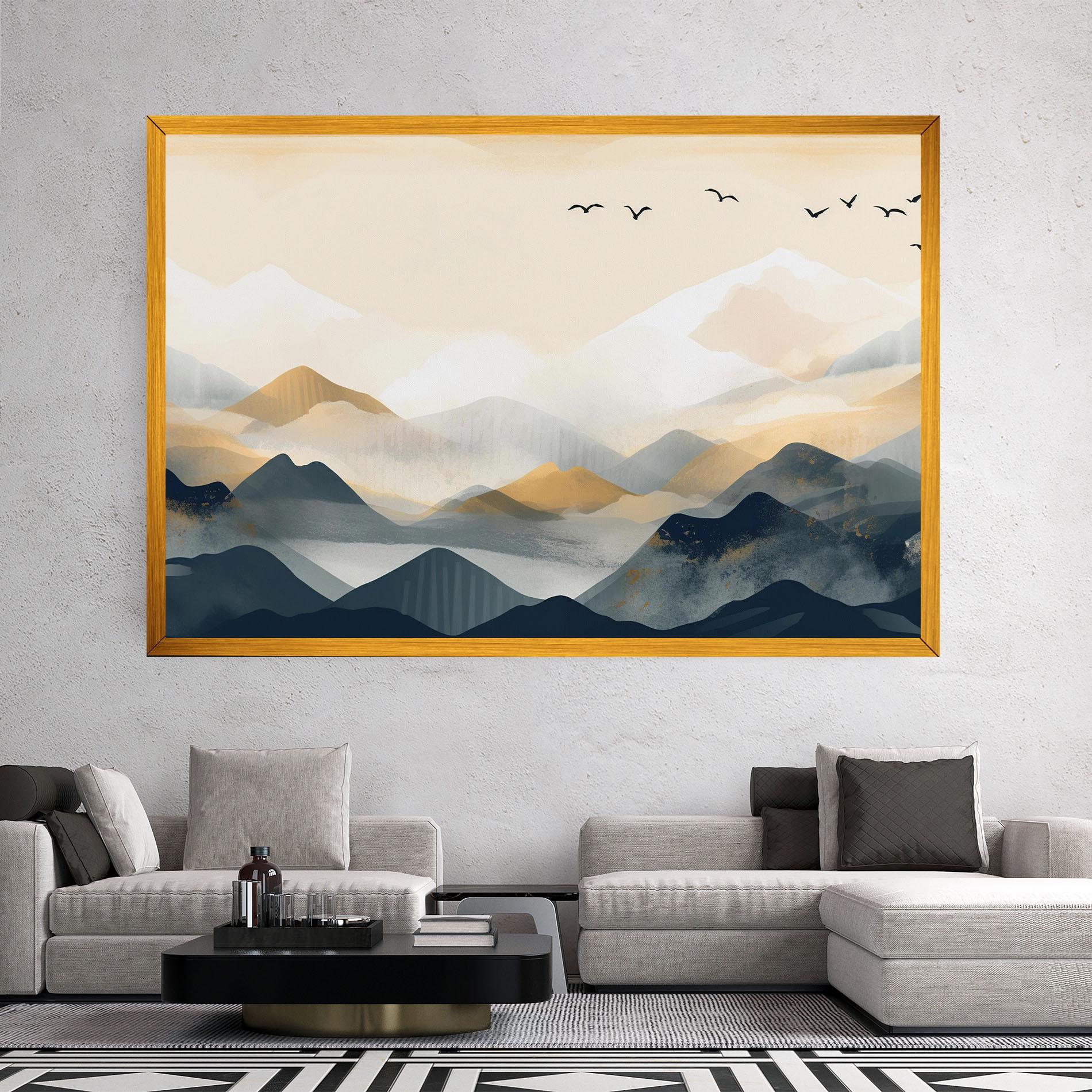 Картина на платно Gold Foggy Blue mockup 2