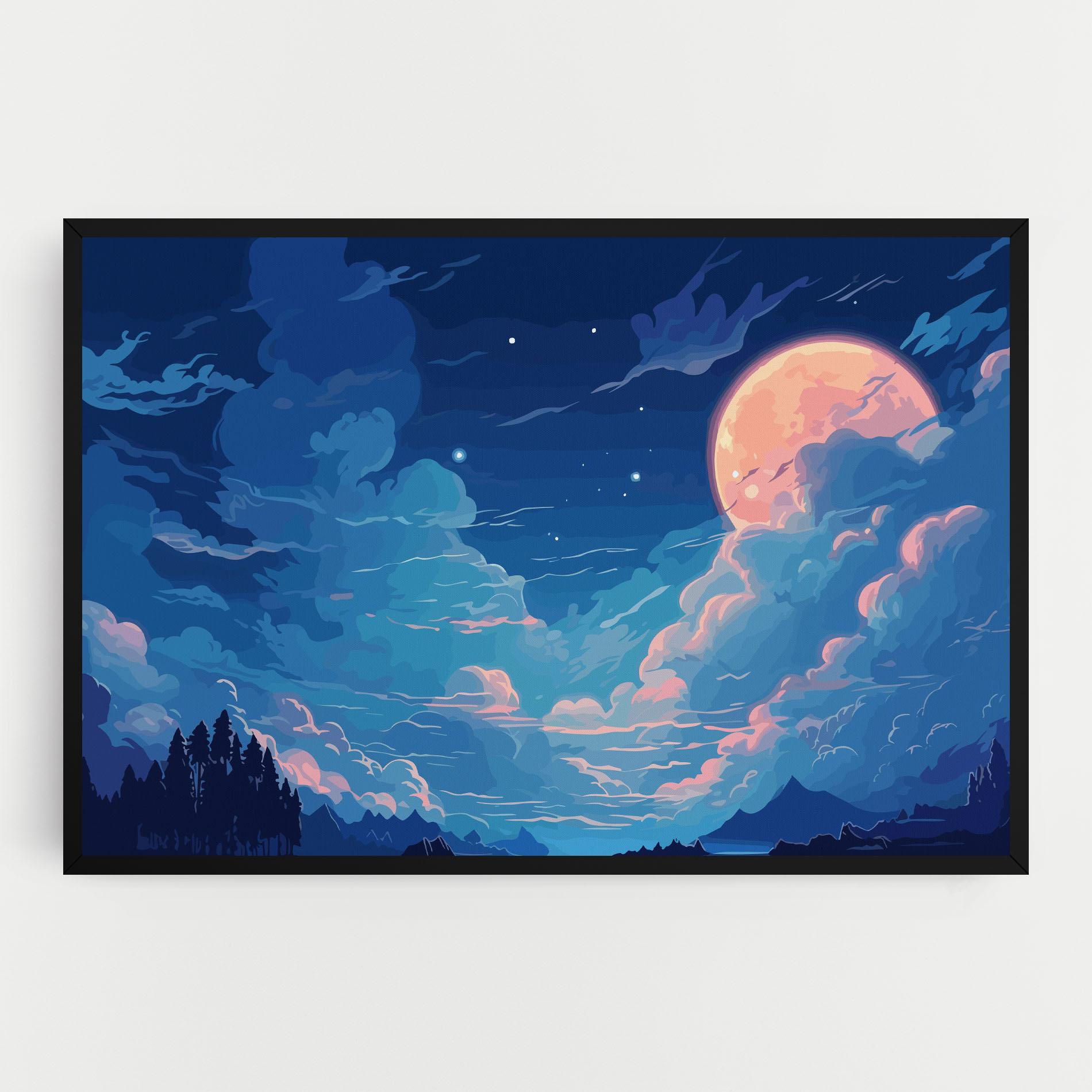 Картина на платно Blue Cloud Moon mockup 0