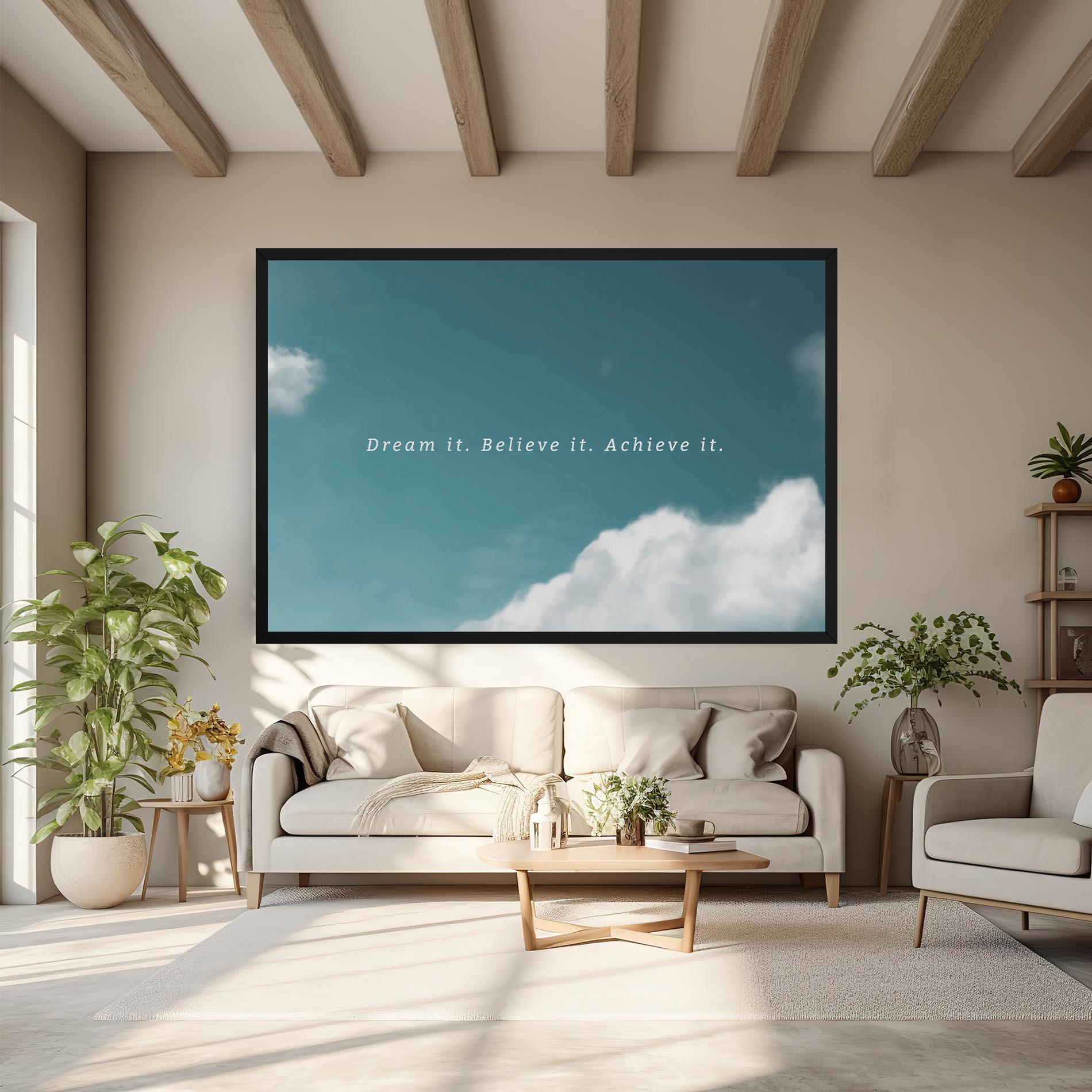 Картина на платно Clouds Text Green mockup 6