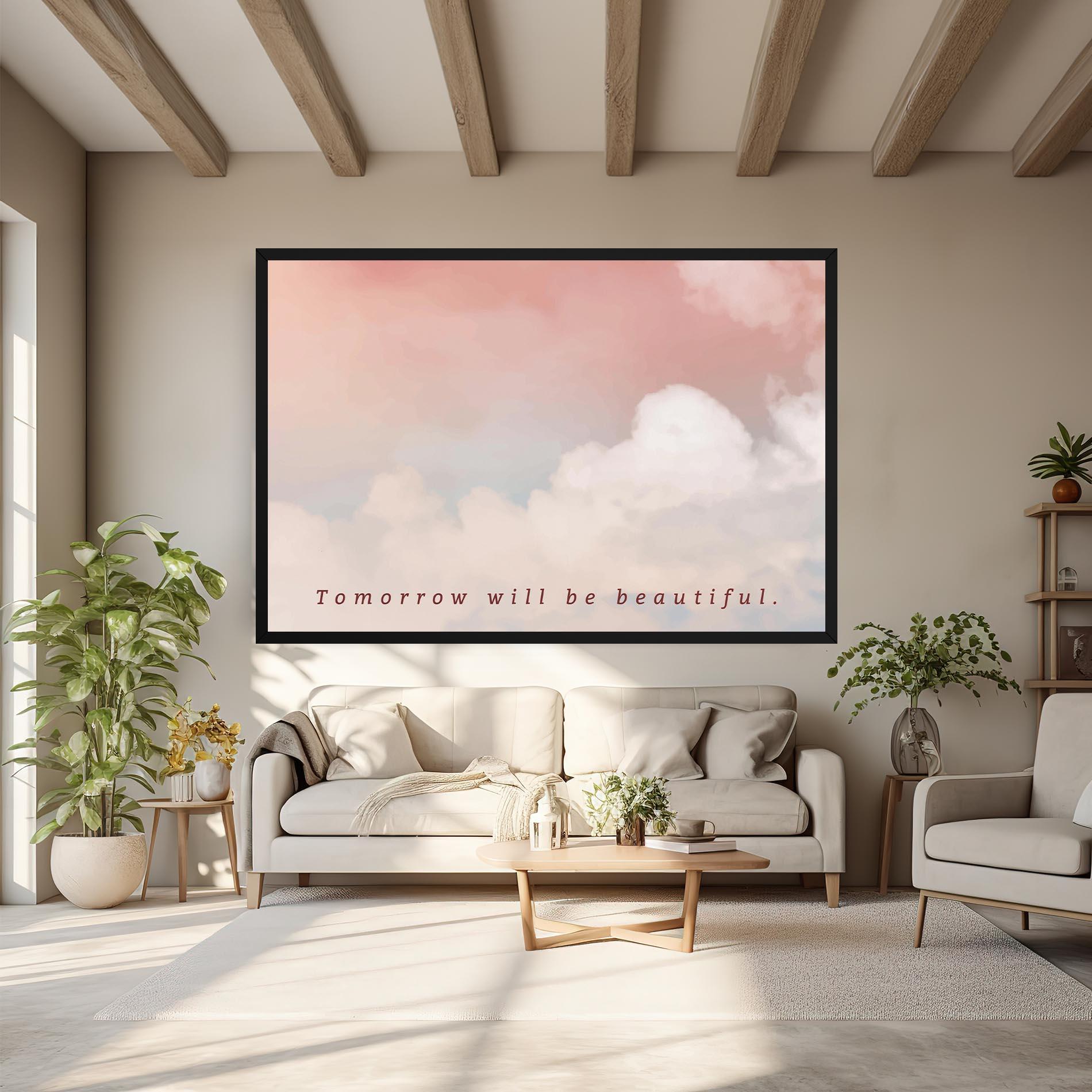 Картина на платно Clouds Text Pink Blue mockup 6