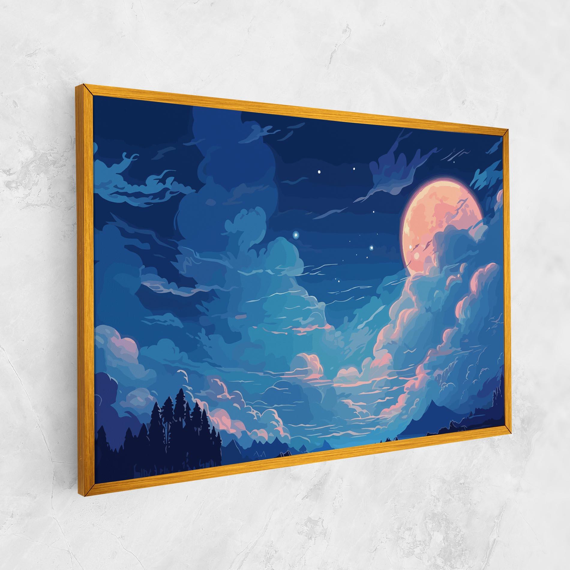 Картина на платно Blue Cloud Moon mockup 1