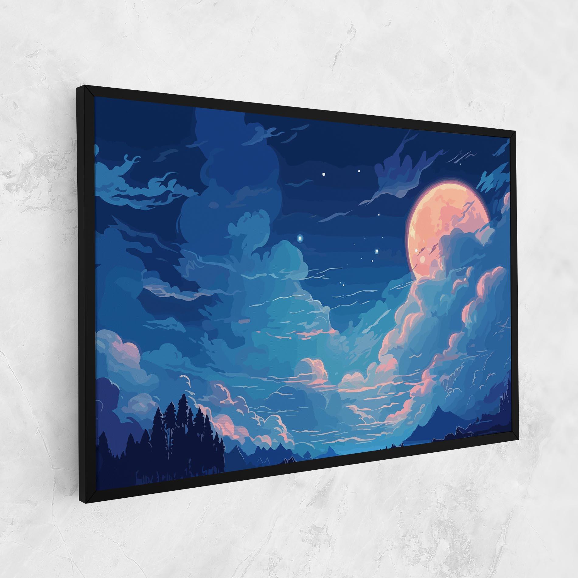 Картина на платно Blue Cloud Moon mockup 1