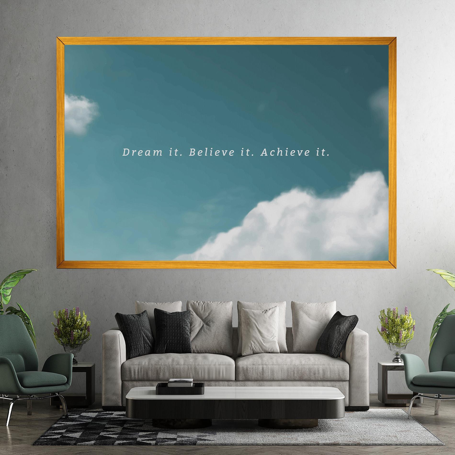 Картина на платно Clouds Text Green mockup 7